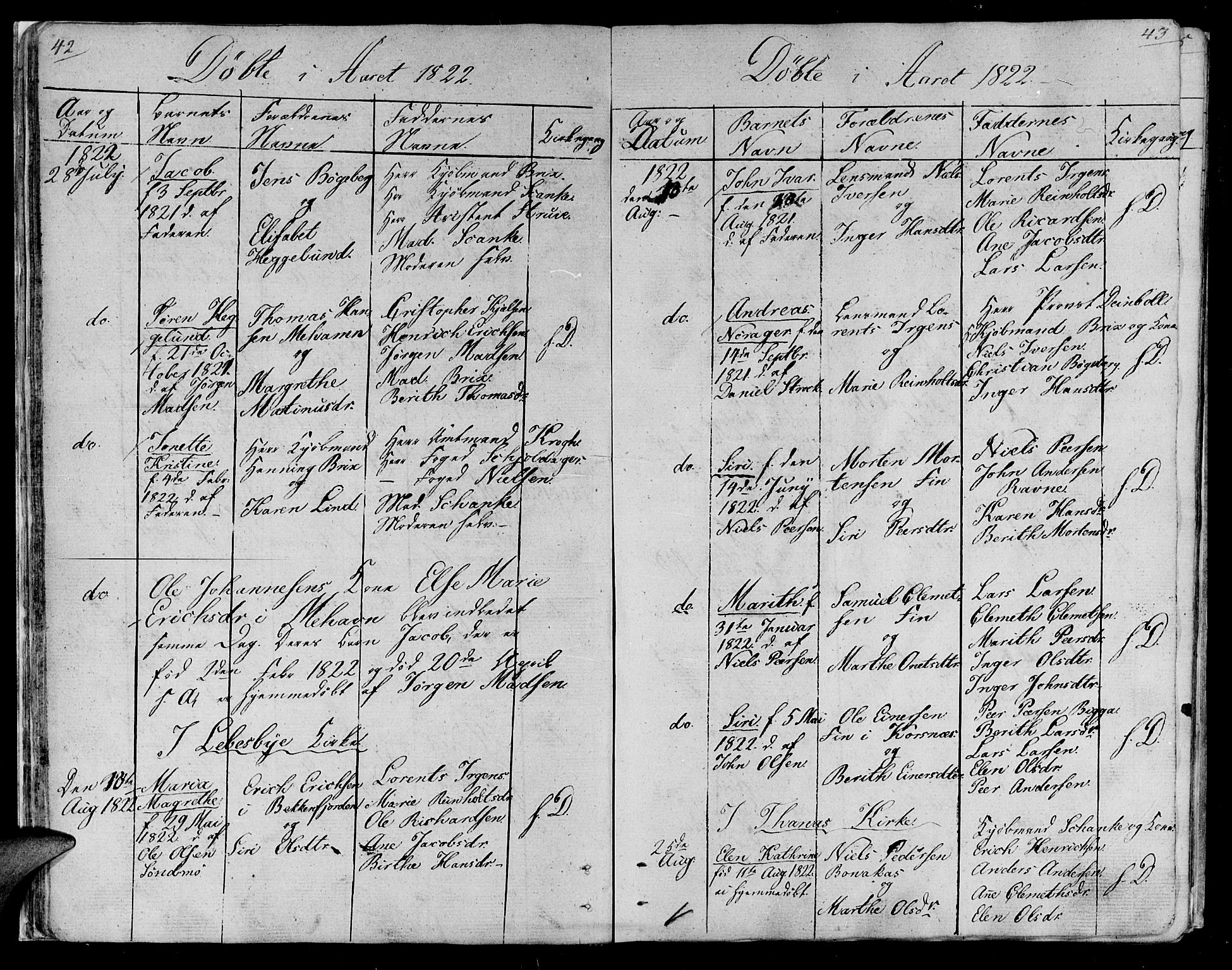 Lebesby sokneprestkontor, SATØ/S-1353/H/Ha/L0002kirke: Parish register (official) no. 2, 1816-1833, p. 42-43