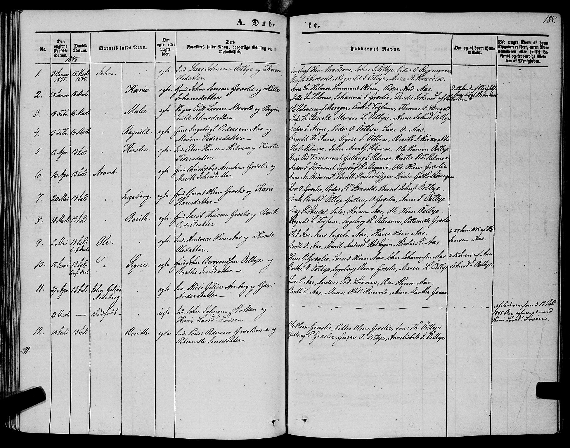 Ministerialprotokoller, klokkerbøker og fødselsregistre - Sør-Trøndelag, SAT/A-1456/695/L1146: Parish register (official) no. 695A06 /2, 1843-1859, p. 185