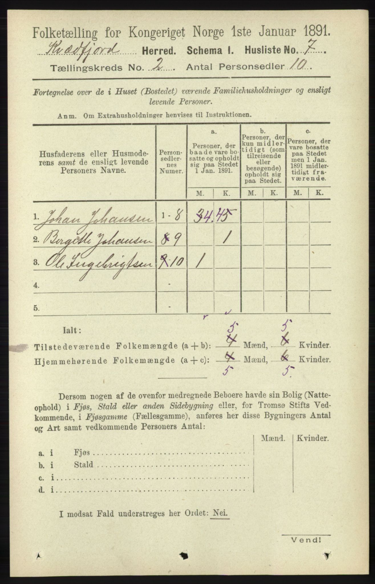 RA, 1891 census for 1911 Kvæfjord, 1891, p. 634