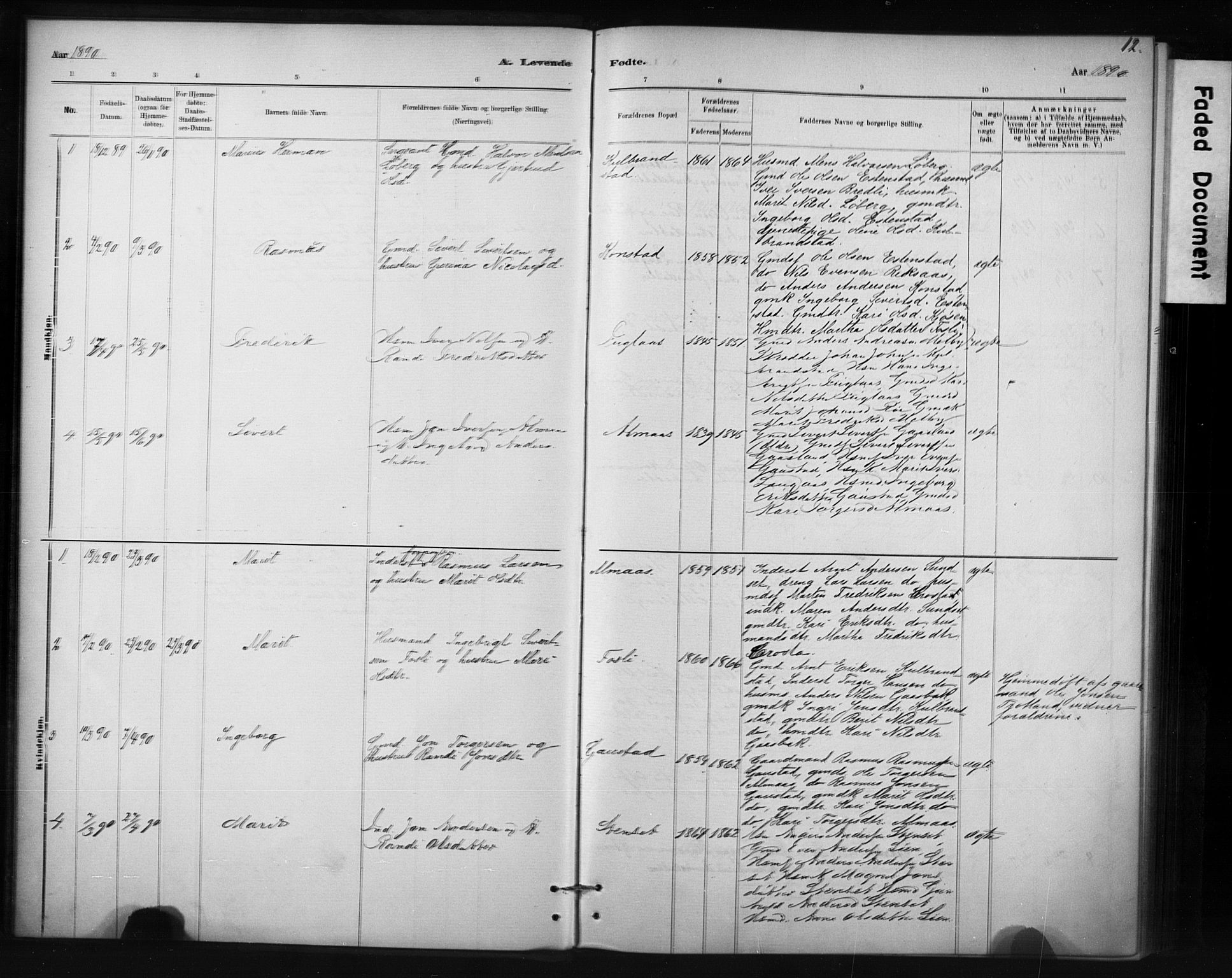 Ministerialprotokoller, klokkerbøker og fødselsregistre - Sør-Trøndelag, SAT/A-1456/694/L1127: Parish register (official) no. 694A01, 1887-1905, p. 12