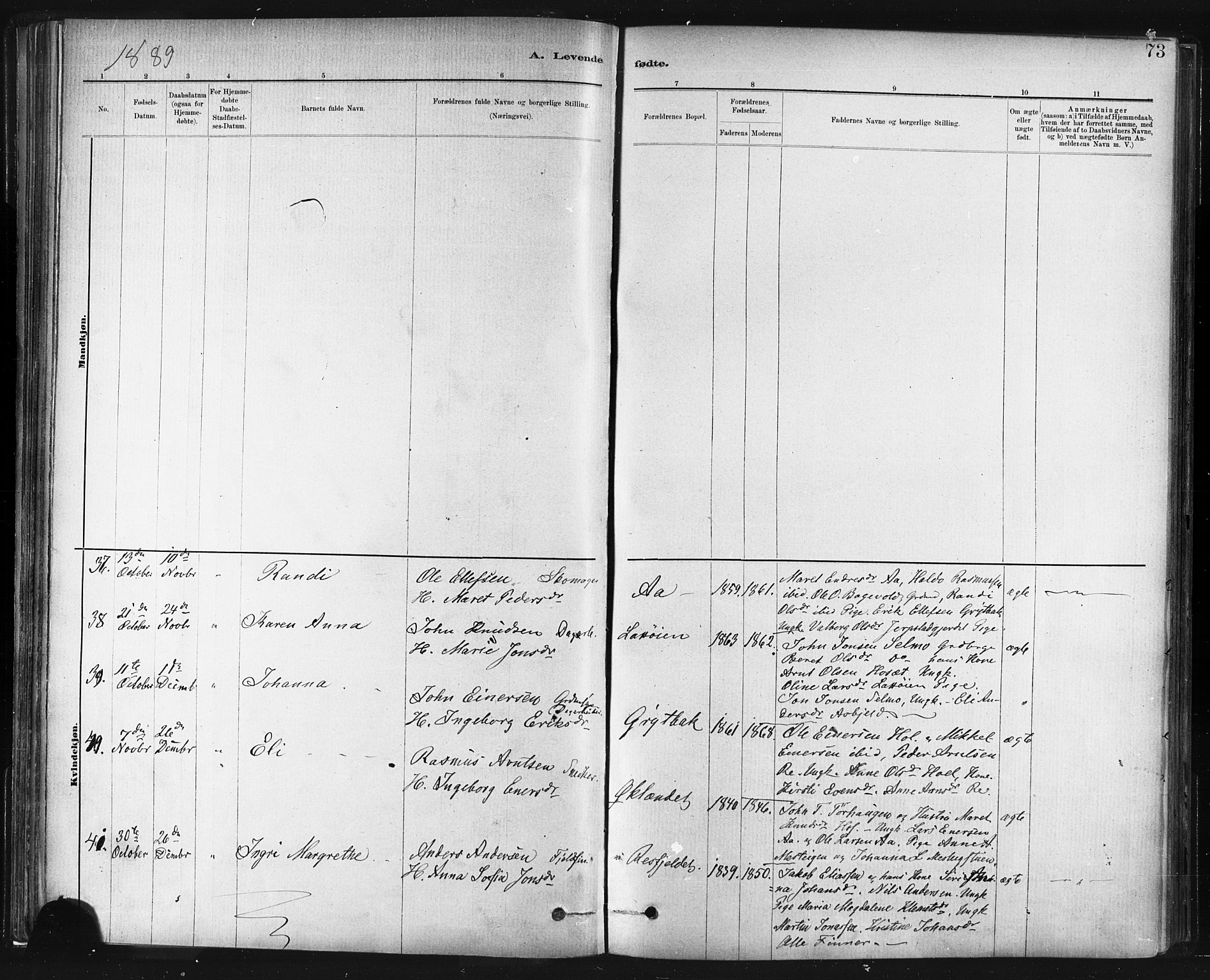 Ministerialprotokoller, klokkerbøker og fødselsregistre - Sør-Trøndelag, SAT/A-1456/672/L0857: Parish register (official) no. 672A09, 1882-1893, p. 73