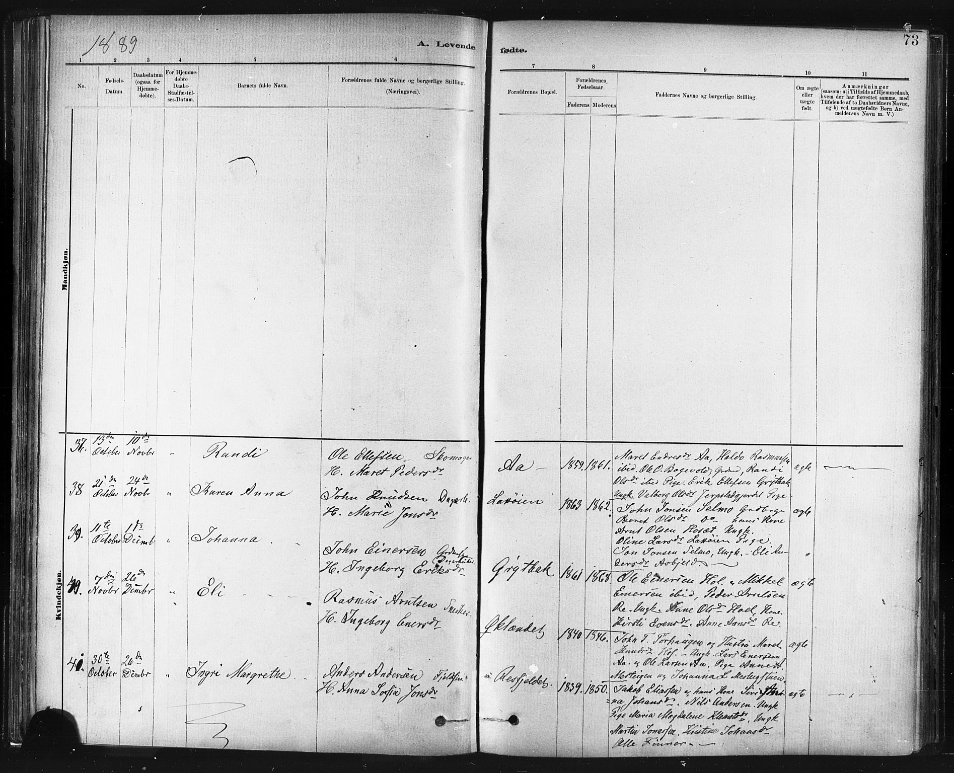 Ministerialprotokoller, klokkerbøker og fødselsregistre - Sør-Trøndelag, AV/SAT-A-1456/672/L0857: Parish register (official) no. 672A09, 1882-1893, p. 73