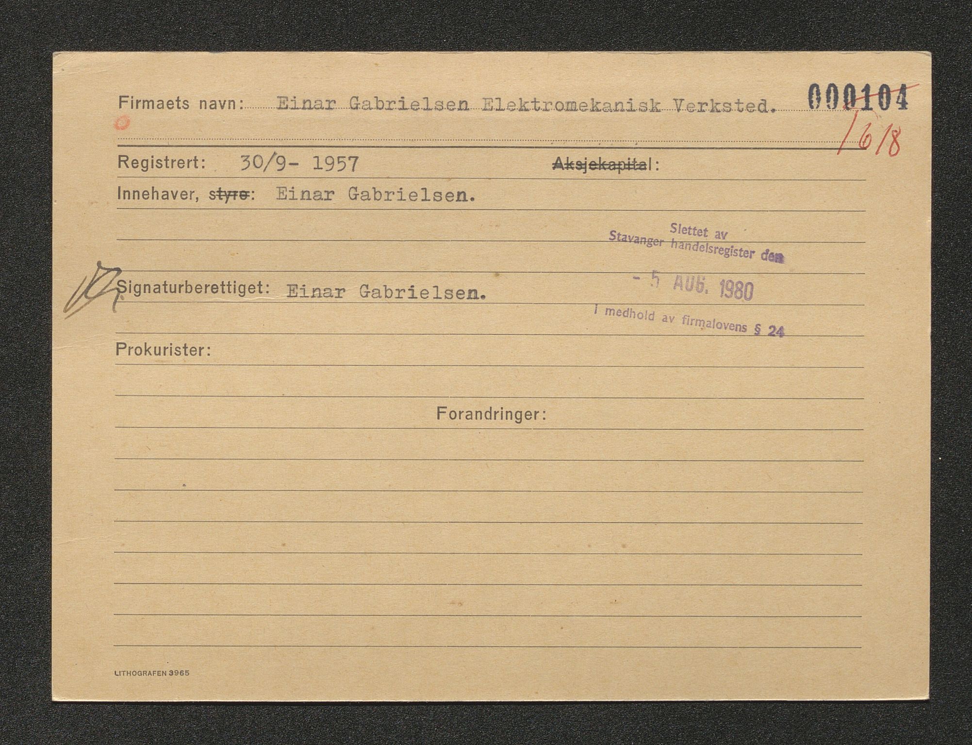 Stavanger byfogd, AV/SAST-A-101408/001/4/42/422/4221A/L0002: Register over slettede firma D-G, 1891-1987, p. 5