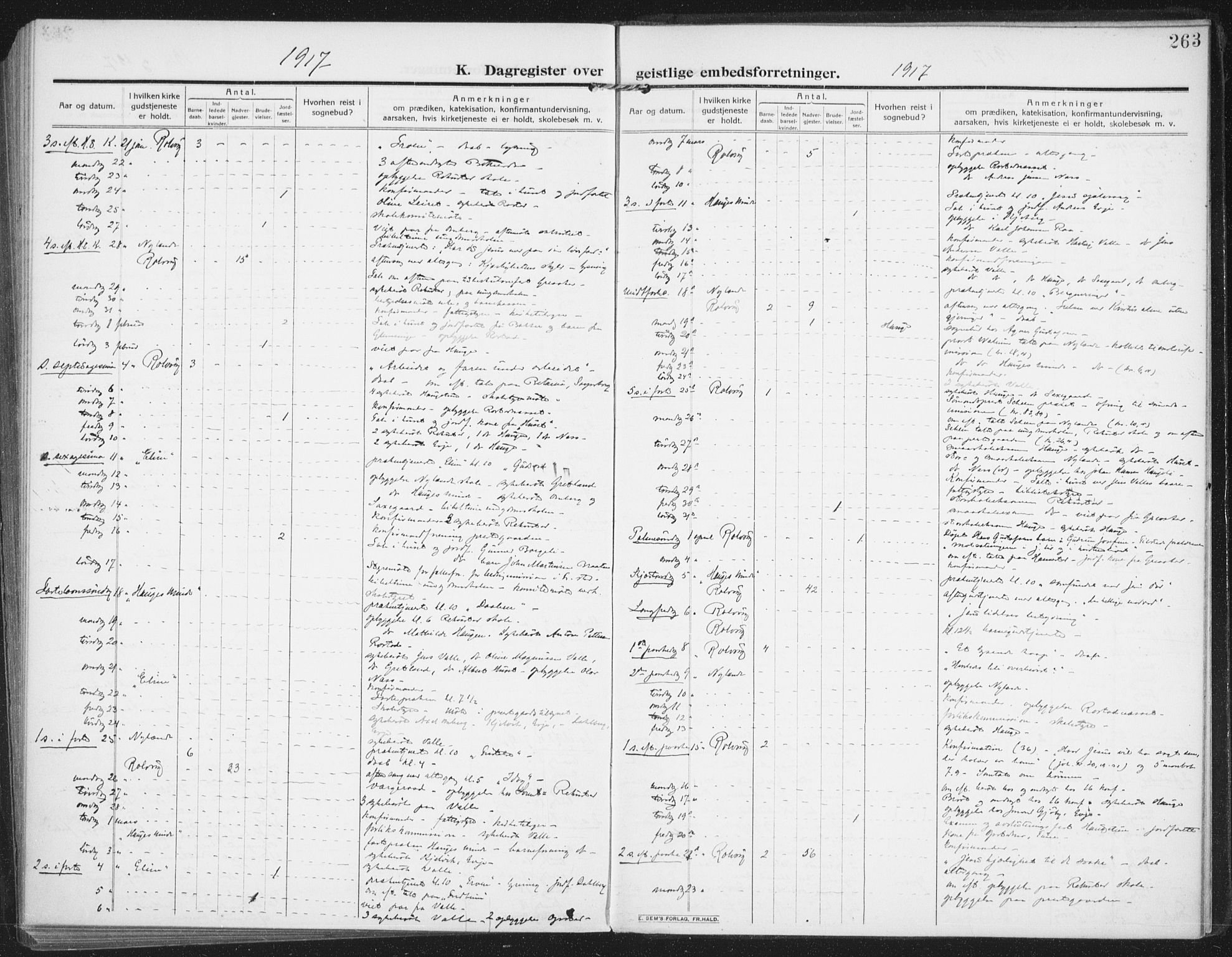 Rolvsøy prestekontor Kirkebøker, AV/SAO-A-2004/F/Fa/L0002: Parish register (official) no. 2, 1909-1917, p. 263