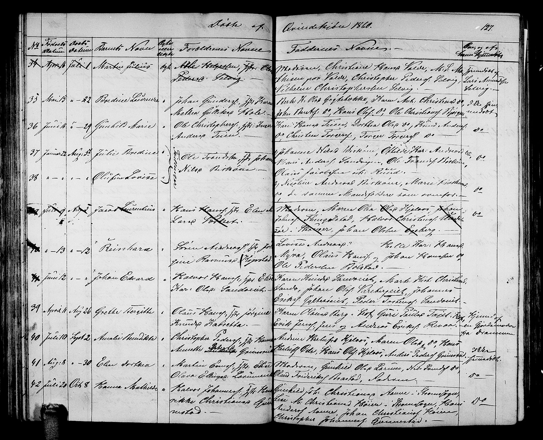 Sande Kirkebøker, AV/SAKO-A-53/G/Ga/L0002: Parish register (copy) no. 2, 1847-1863, p. 127