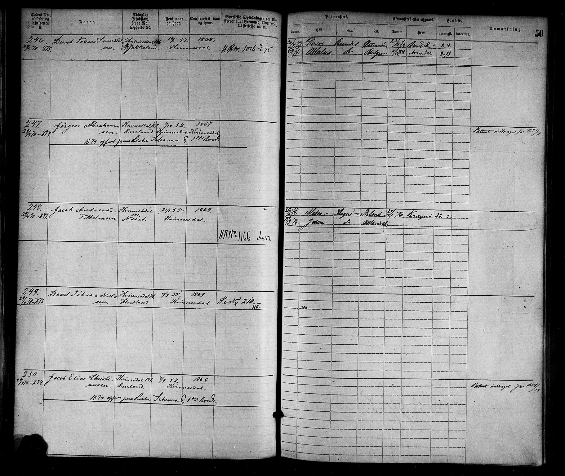 Flekkefjord mønstringskrets, SAK/2031-0018/F/Fa/L0002: Annotasjonsrulle nr 1-1920 med register, N-2, 1870-1891, p. 71
