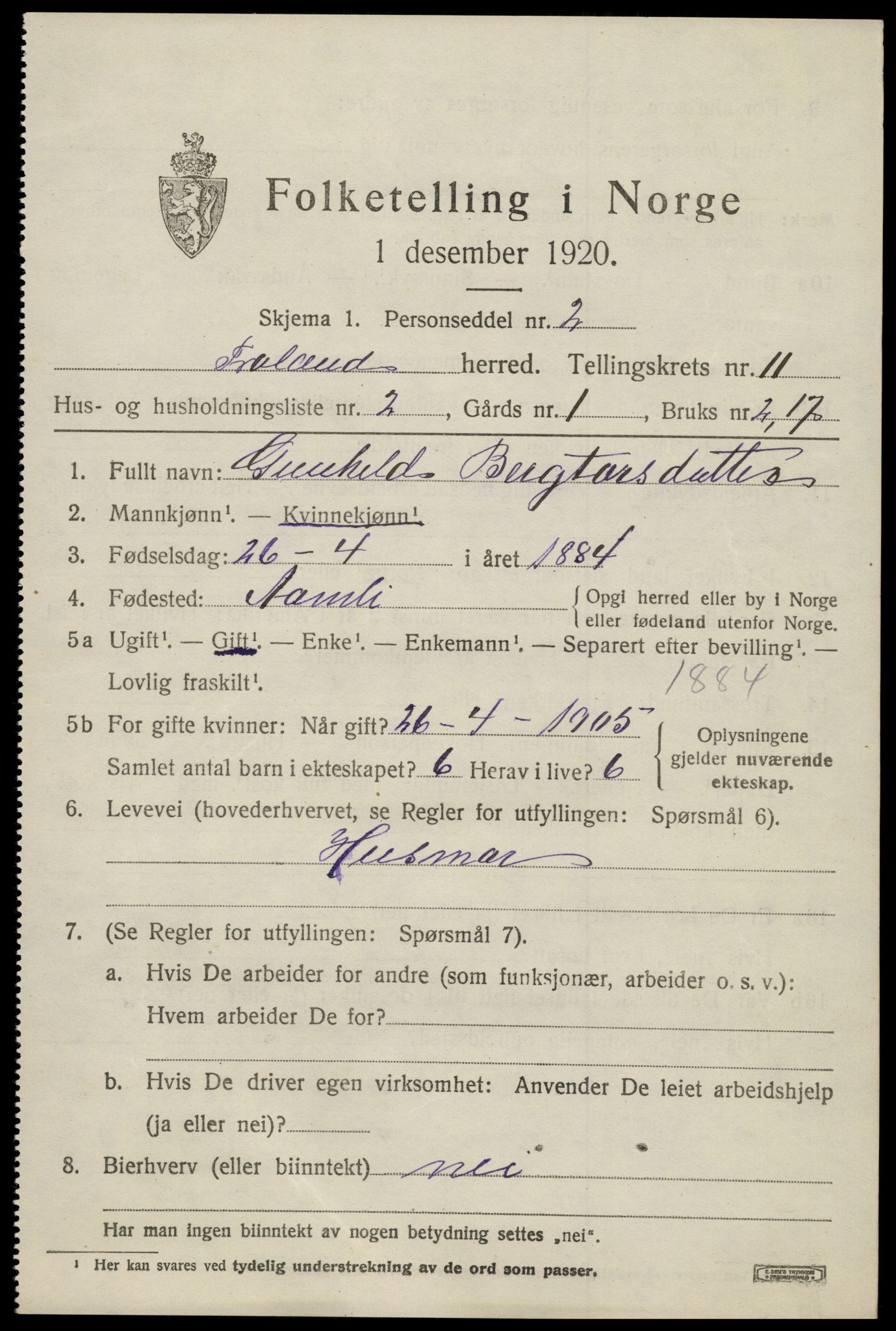 SAK, 1920 census for Froland, 1920, p. 5683