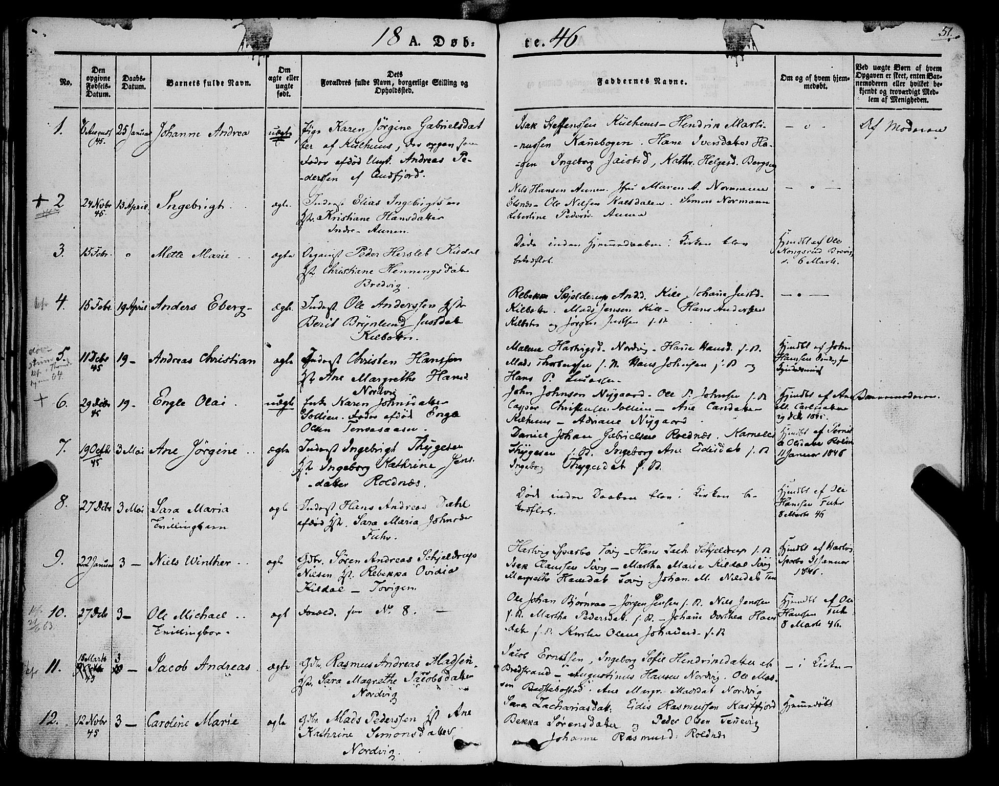 Trondenes sokneprestkontor, SATØ/S-1319/H/Ha/L0009kirke: Parish register (official) no. 9, 1841-1852, p. 51