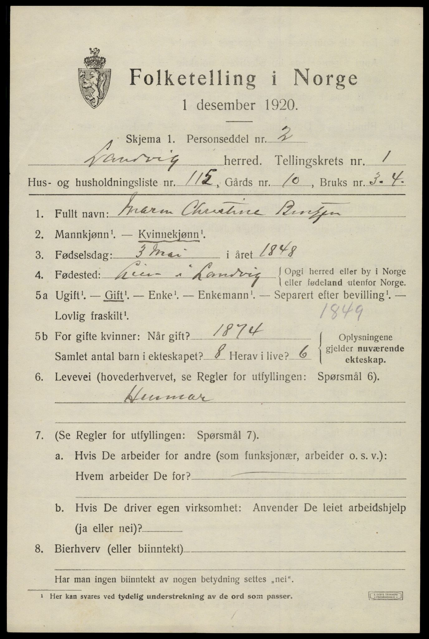 SAK, 1920 census for Landvik, 1920, p. 1764