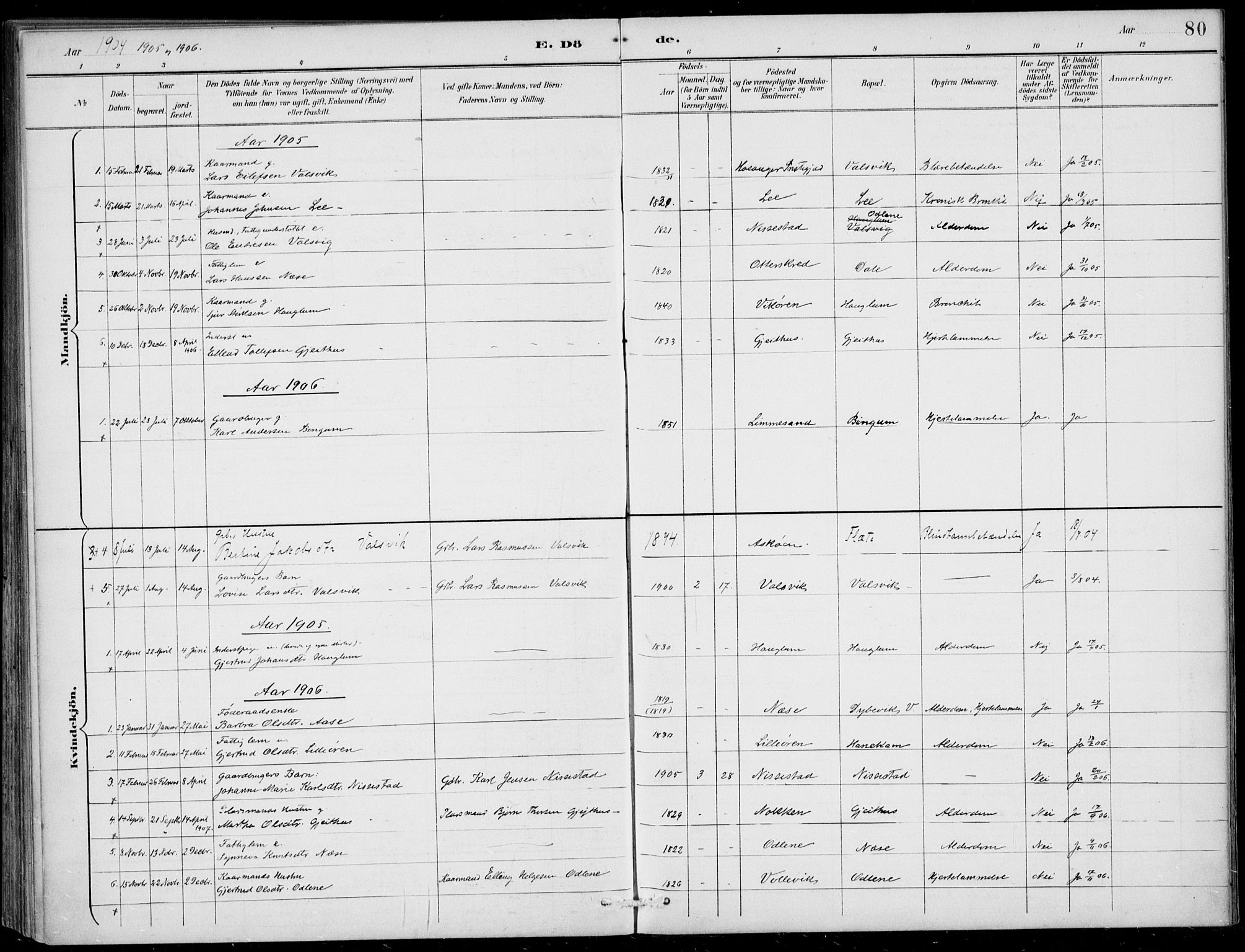 Vik sokneprestembete, AV/SAB-A-81501/H/Haa/Haac/L0002: Parish register (official) no. C  2, 1891-1910, p. 80