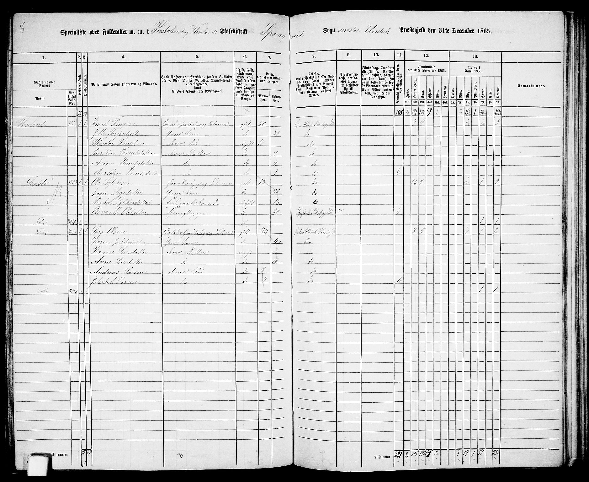 RA, 1865 census for Sør-Audnedal, 1865, p. 158
