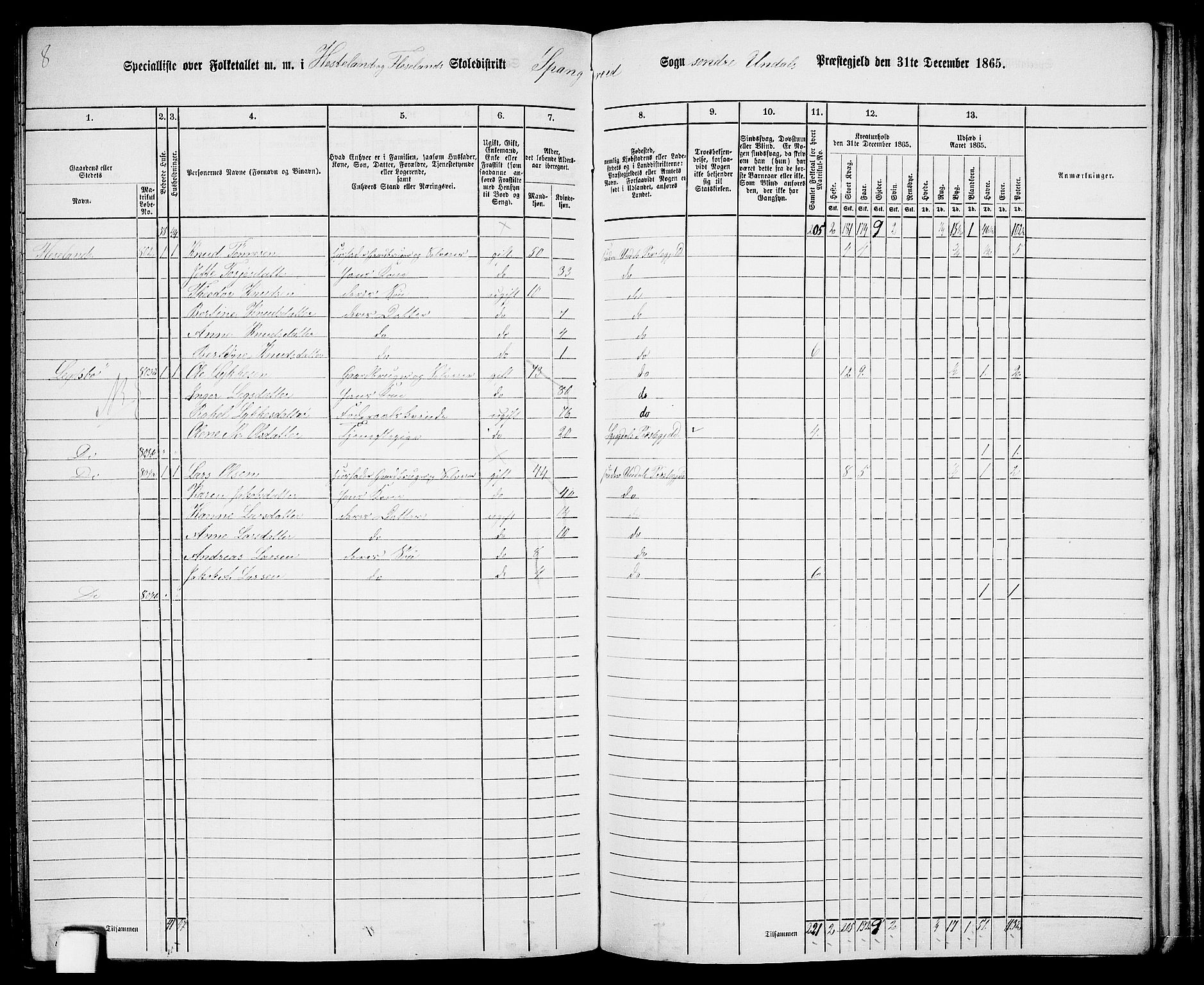 RA, 1865 census for Sør-Audnedal, 1865, p. 158