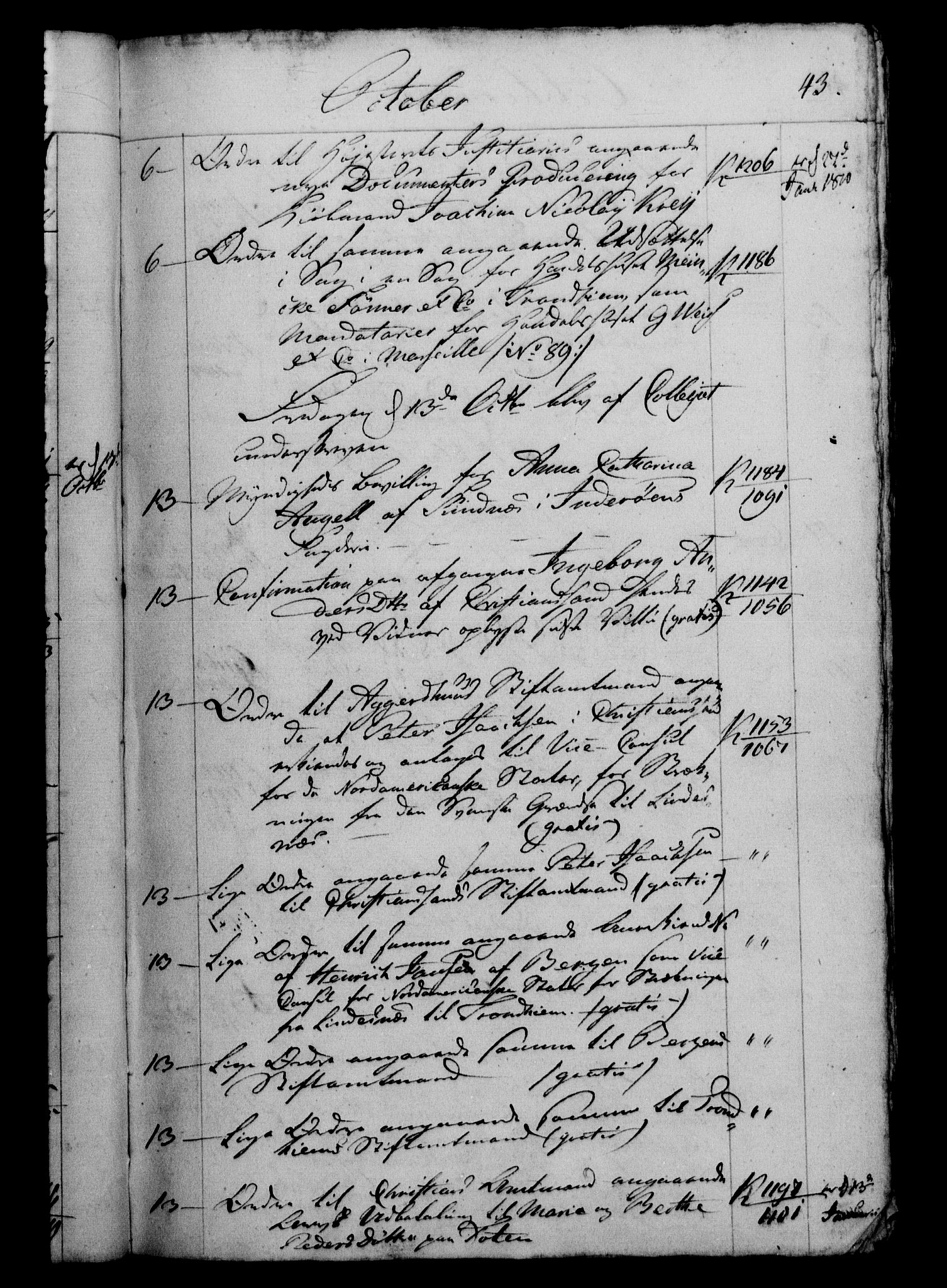 Danske Kanselli 1800-1814, RA/EA-3024/H/Hf/Hfb/Hfbc/L0010: Underskrivelsesbok m. register, 1809, p. 43