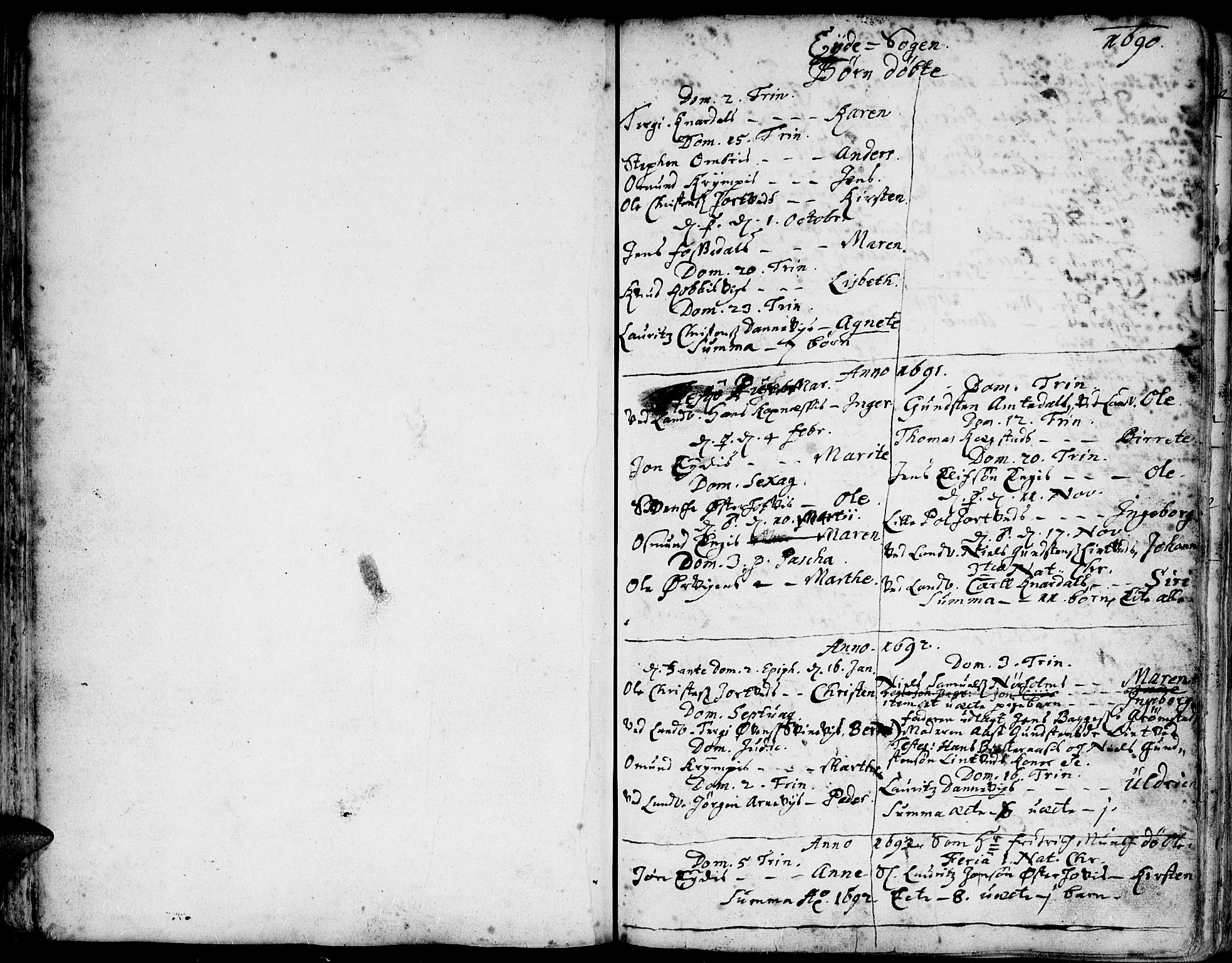 Hommedal sokneprestkontor, AV/SAK-1111-0023/F/Fa/Fab/L0001: Parish register (official) no. A 1 /2, 1690-1739