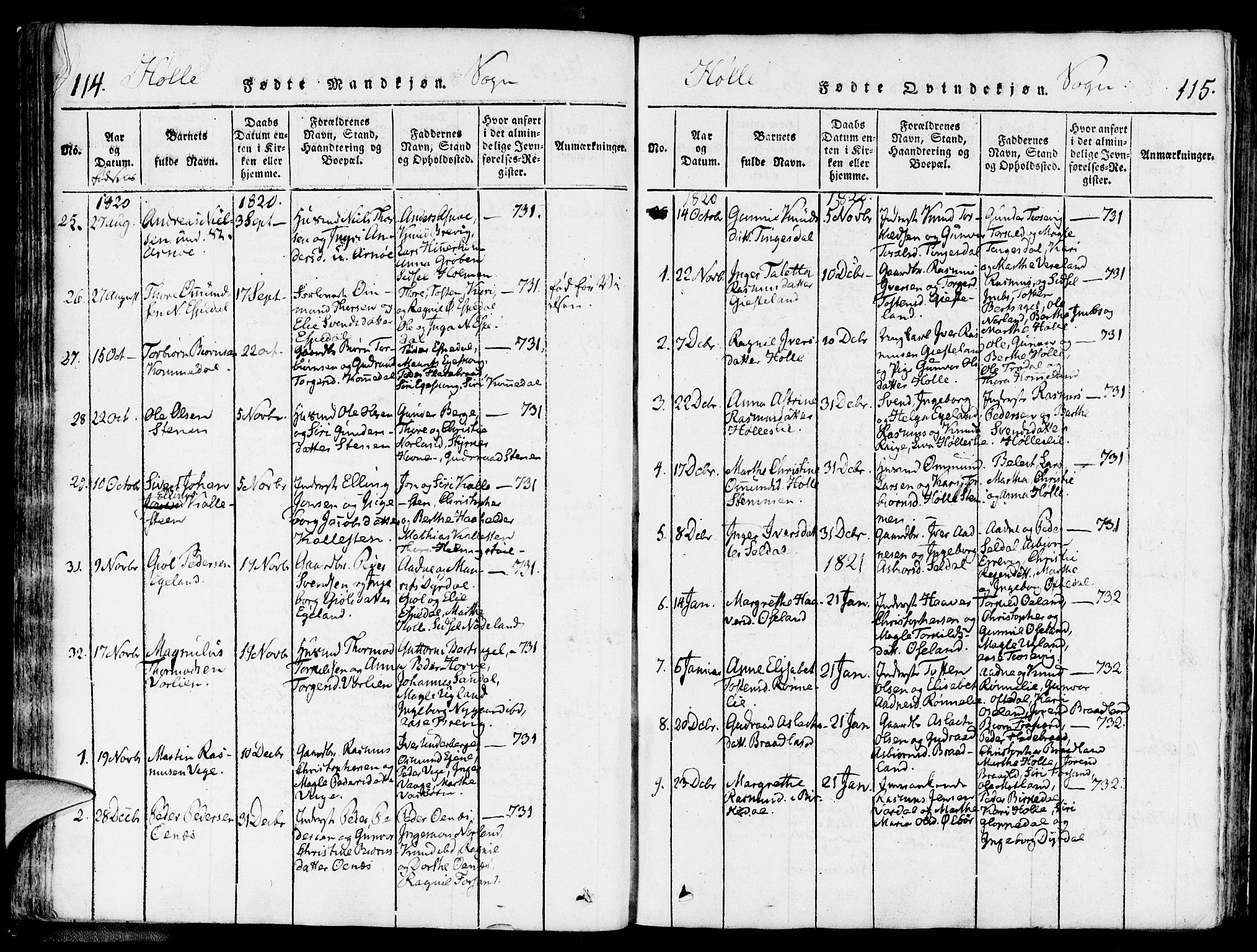 Strand sokneprestkontor, SAST/A-101828/H/Ha/Haa/L0004: Parish register (official) no. A 4 /2, 1816-1833, p. 114-115
