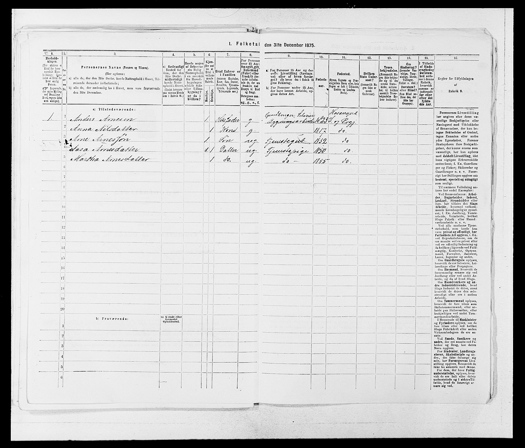 SAB, 1875 census for 1253P Hosanger, 1875, p. 268