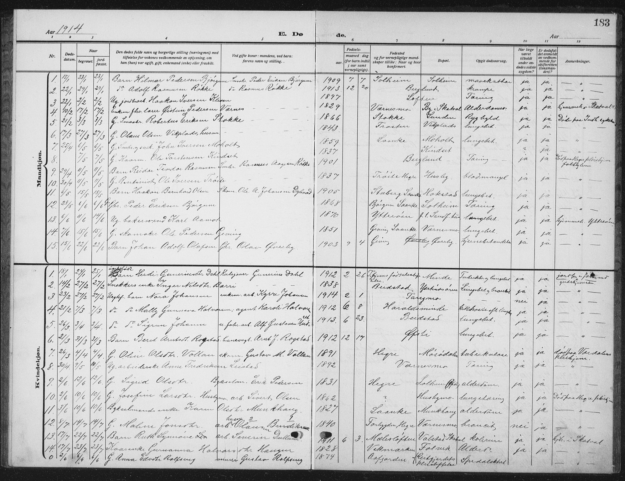 Ministerialprotokoller, klokkerbøker og fødselsregistre - Nord-Trøndelag, SAT/A-1458/709/L0088: Parish register (copy) no. 709C02, 1914-1934, p. 183