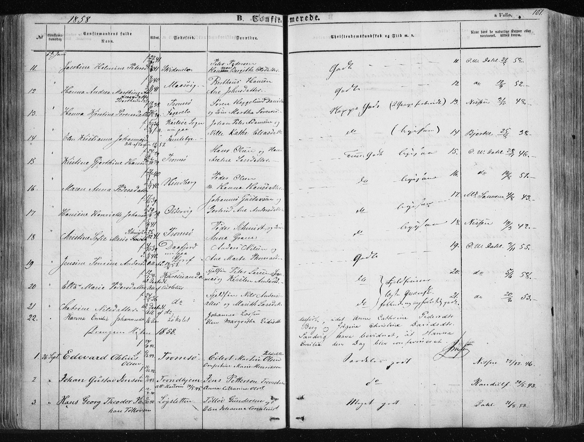 Tromsøysund sokneprestkontor, AV/SATØ-S-1304/G/Ga/L0001kirke: Parish register (official) no. 1, 1856-1867, p. 101