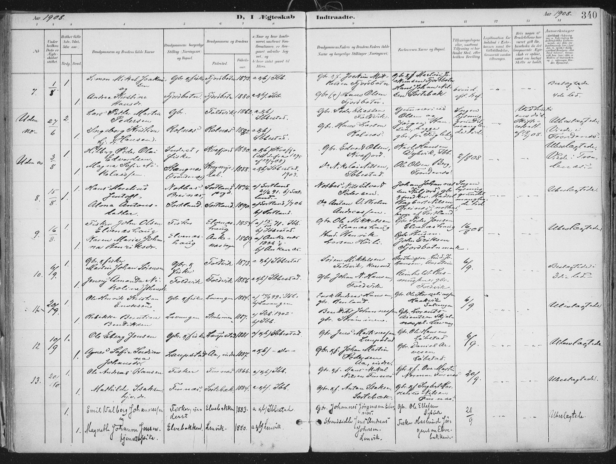Ibestad sokneprestembete, SATØ/S-0077/H/Ha/Haa/L0017kirke: Parish register (official) no. 17, 1901-1914, p. 340