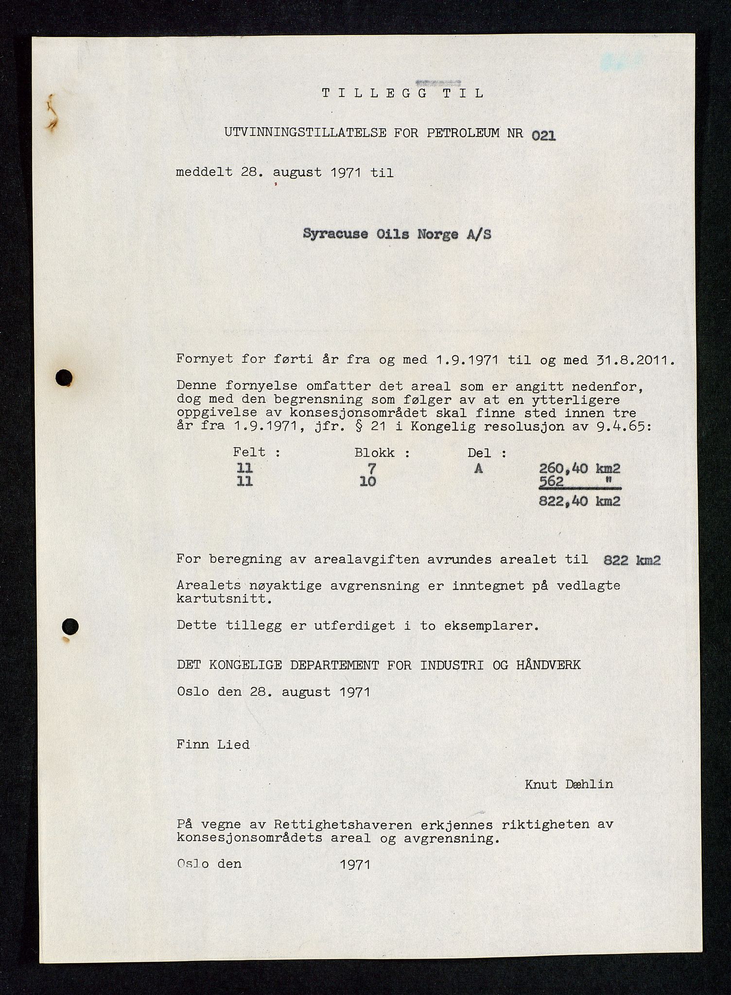 Industridepartementet, Oljekontoret, AV/SAST-A-101348/Da/L0004: Arkivnøkkel 711 - 712 Utvinningstillatelser, 1970-1971, p. 243