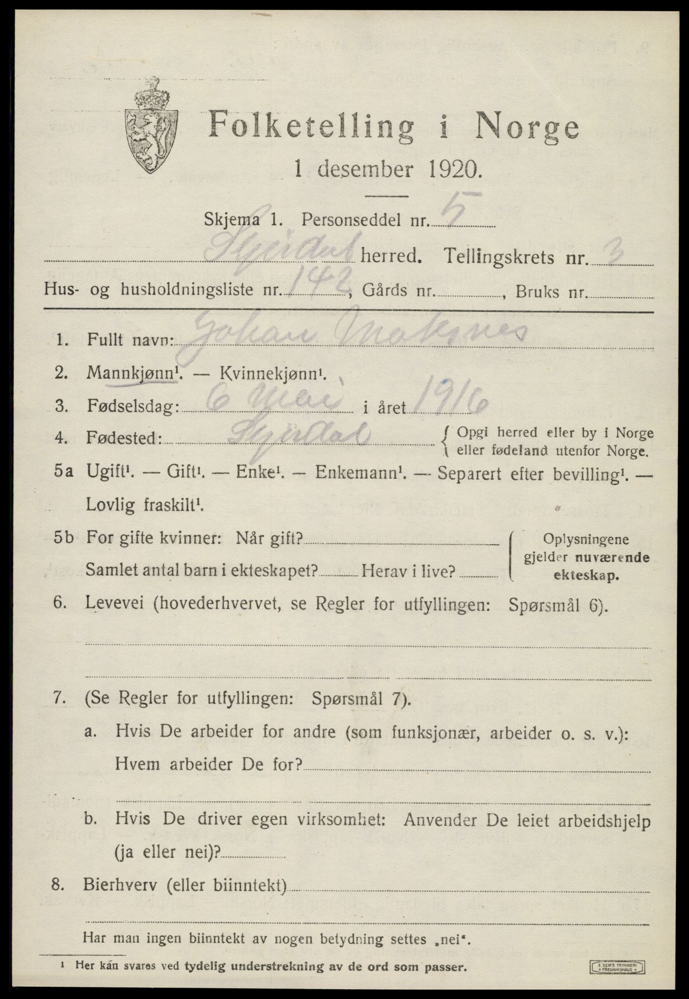 SAT, 1920 census for Stjørdal, 1920, p. 4170