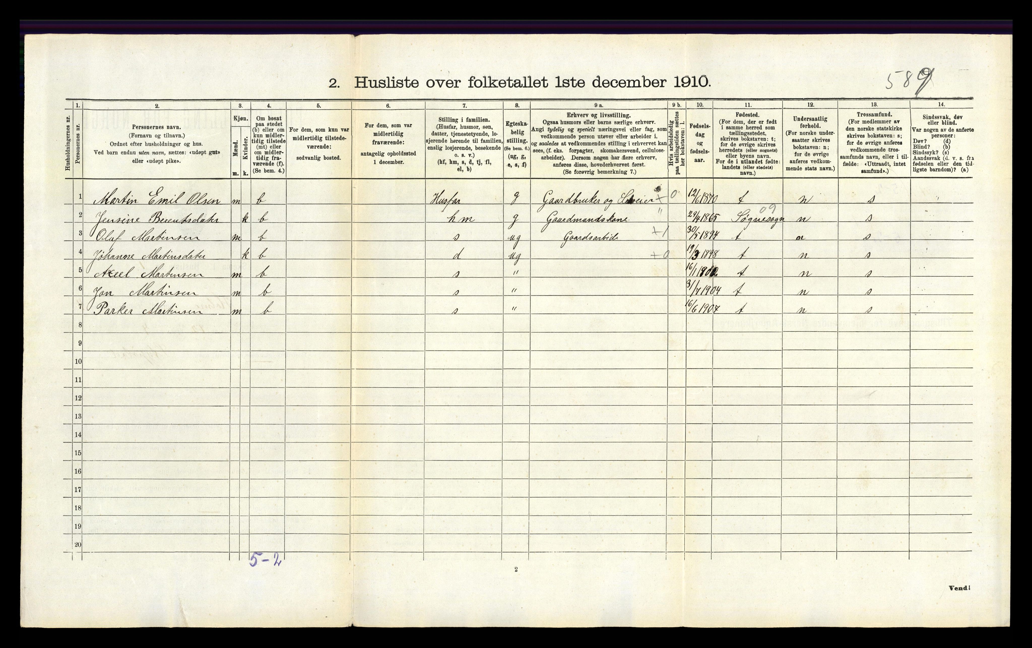 RA, 1910 census for Holum, 1910, p. 333