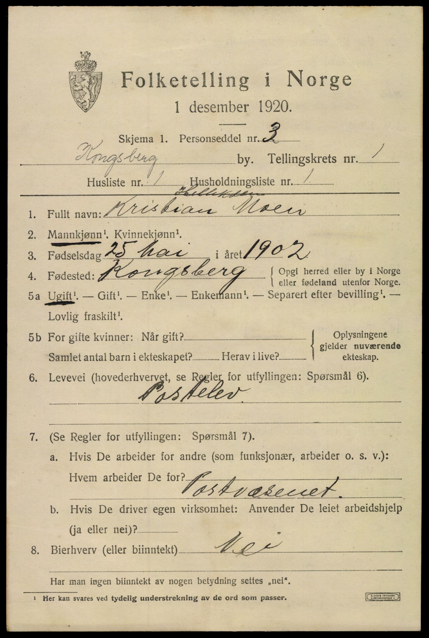 SAKO, 1920 census for Kongsberg, 1920, p. 5706