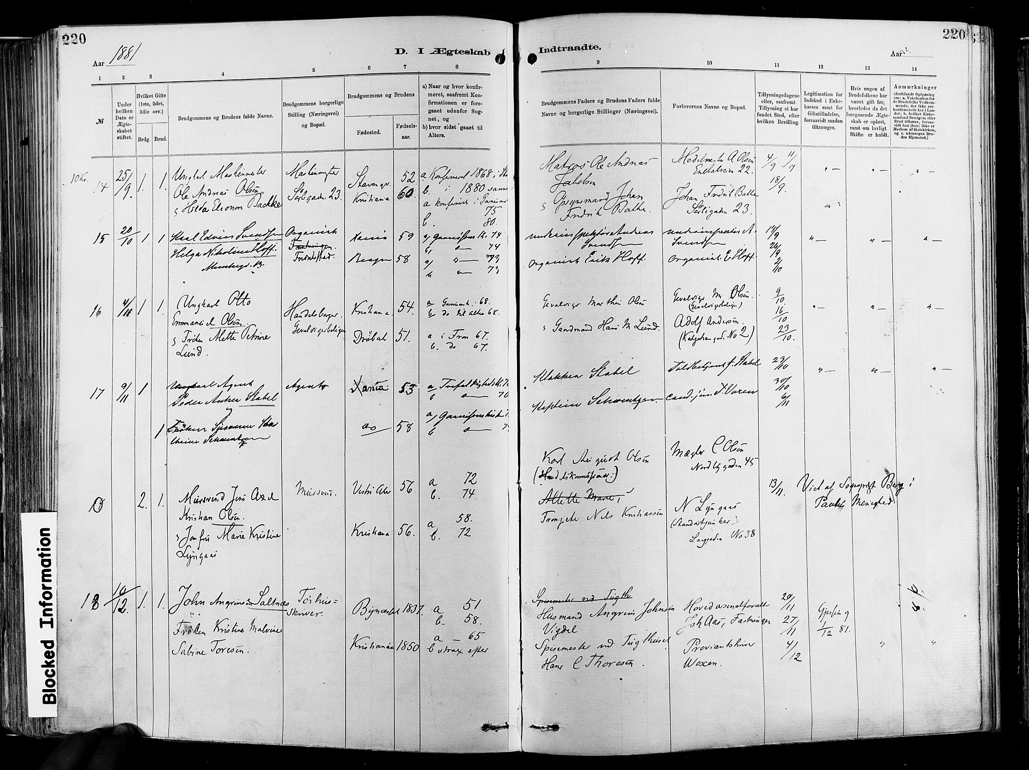 Garnisonsmenigheten Kirkebøker, SAO/A-10846/F/Fa/L0012: Parish register (official) no. 12, 1880-1893, p. 220