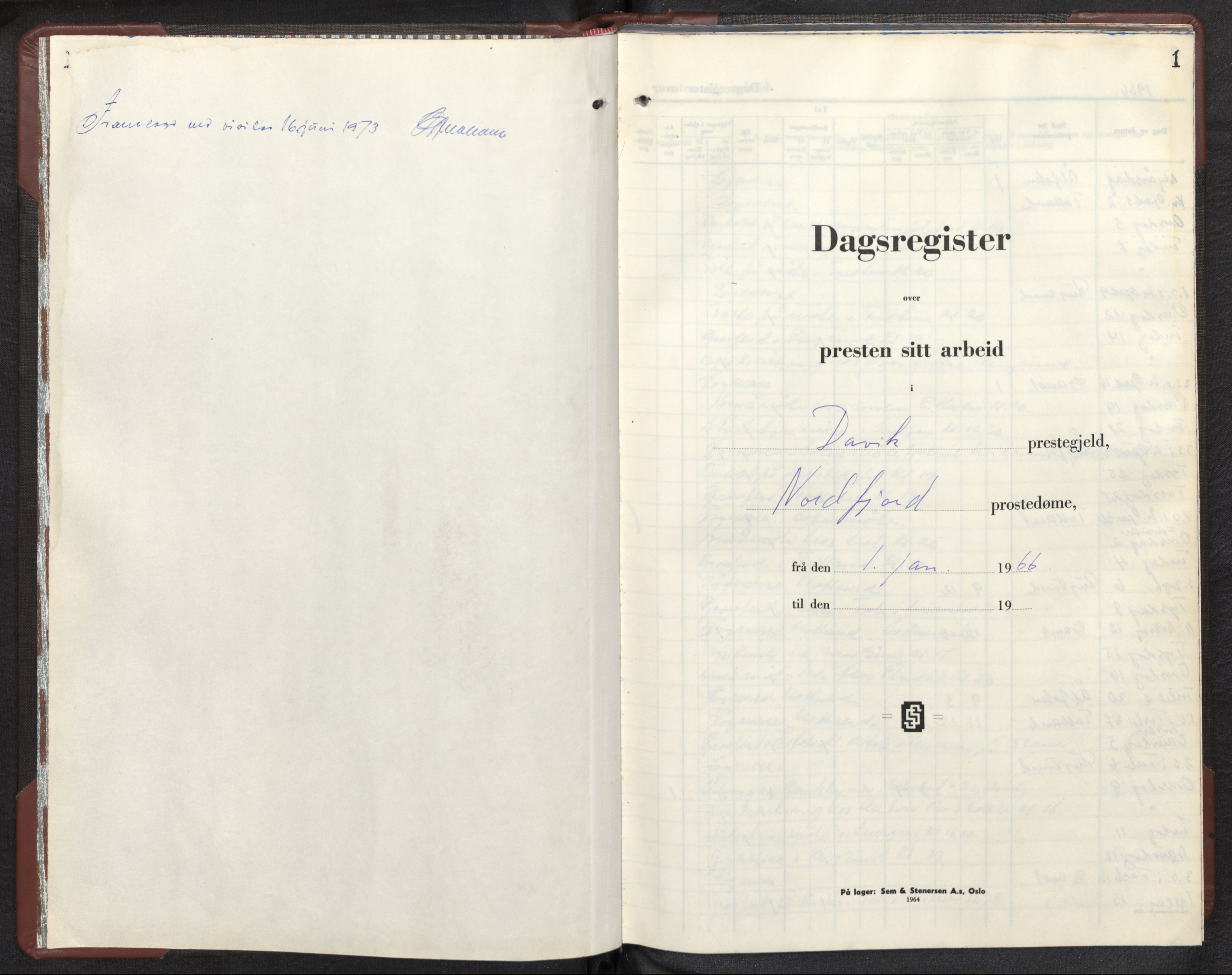 Davik sokneprestembete, SAB/A-79701/H/Haa/Haaf/L0001: Diary records no. F 1, 1966-1982, p. 0b-1a