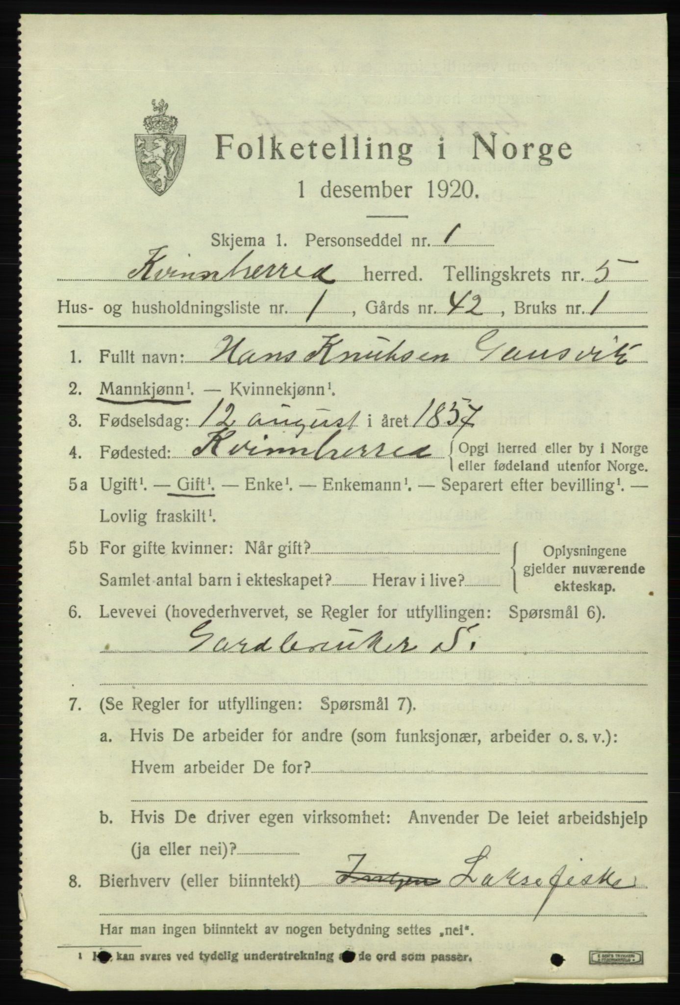 SAB, 1920 census for Kvinnherad, 1920, p. 5978