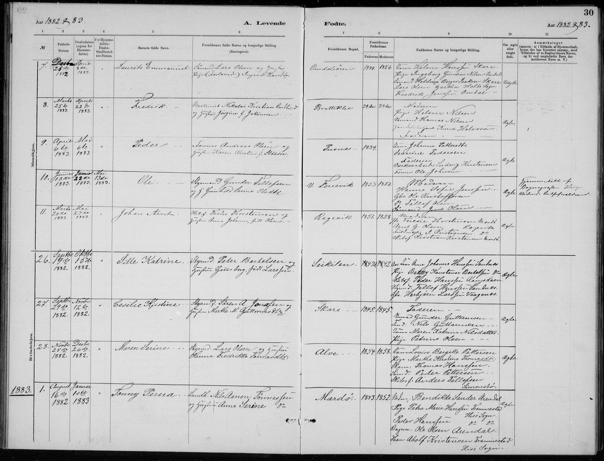 Tromøy sokneprestkontor, AV/SAK-1111-0041/F/Fb/L0005: Parish register (copy) no. B 5, 1877-1891, p. 30