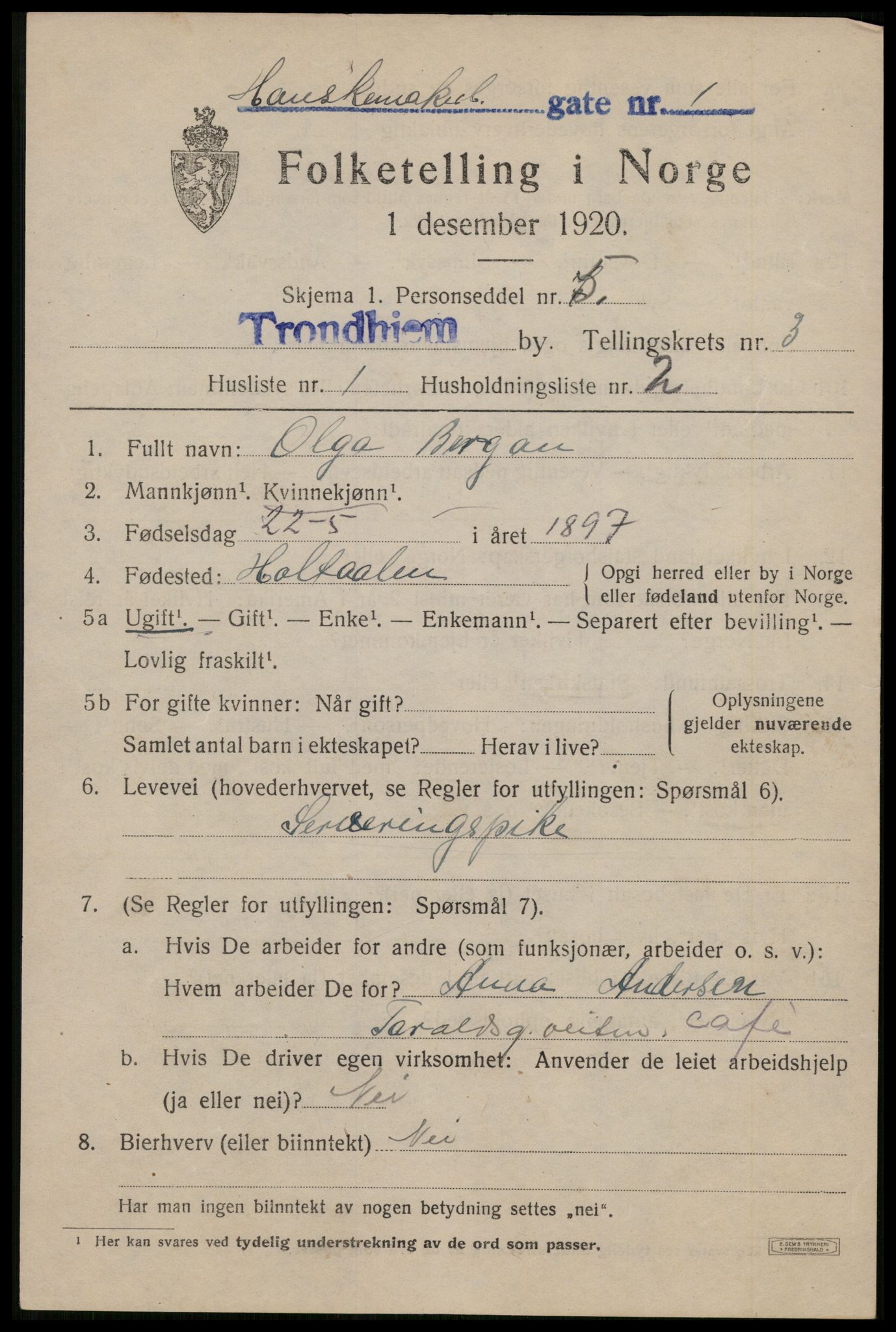 SAT, 1920 census for Trondheim, 1920, p. 35572