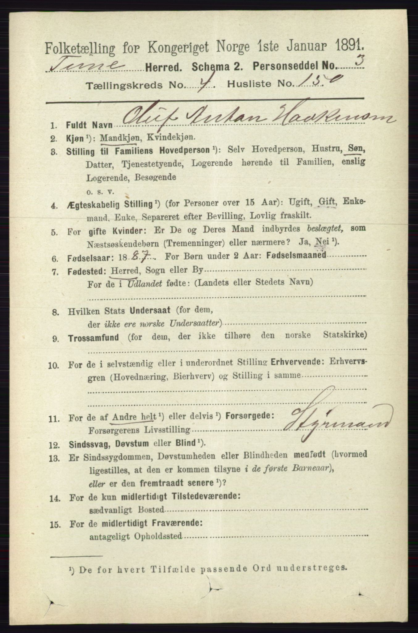 RA, 1891 census for 0130 Tune, 1891, p. 3151