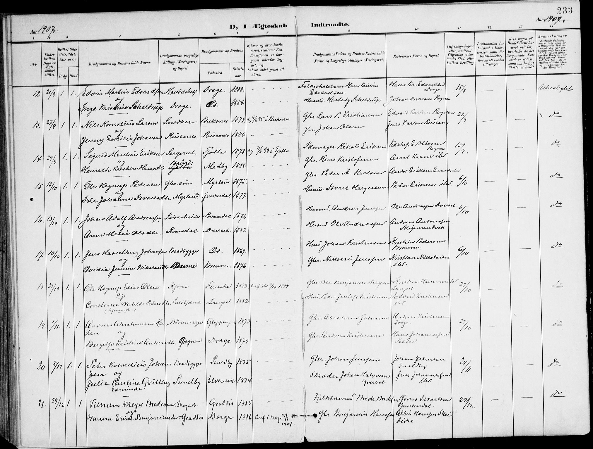 Ministerialprotokoller, klokkerbøker og fødselsregistre - Nordland, AV/SAT-A-1459/847/L0672: Parish register (official) no. 847A12, 1902-1919, p. 233