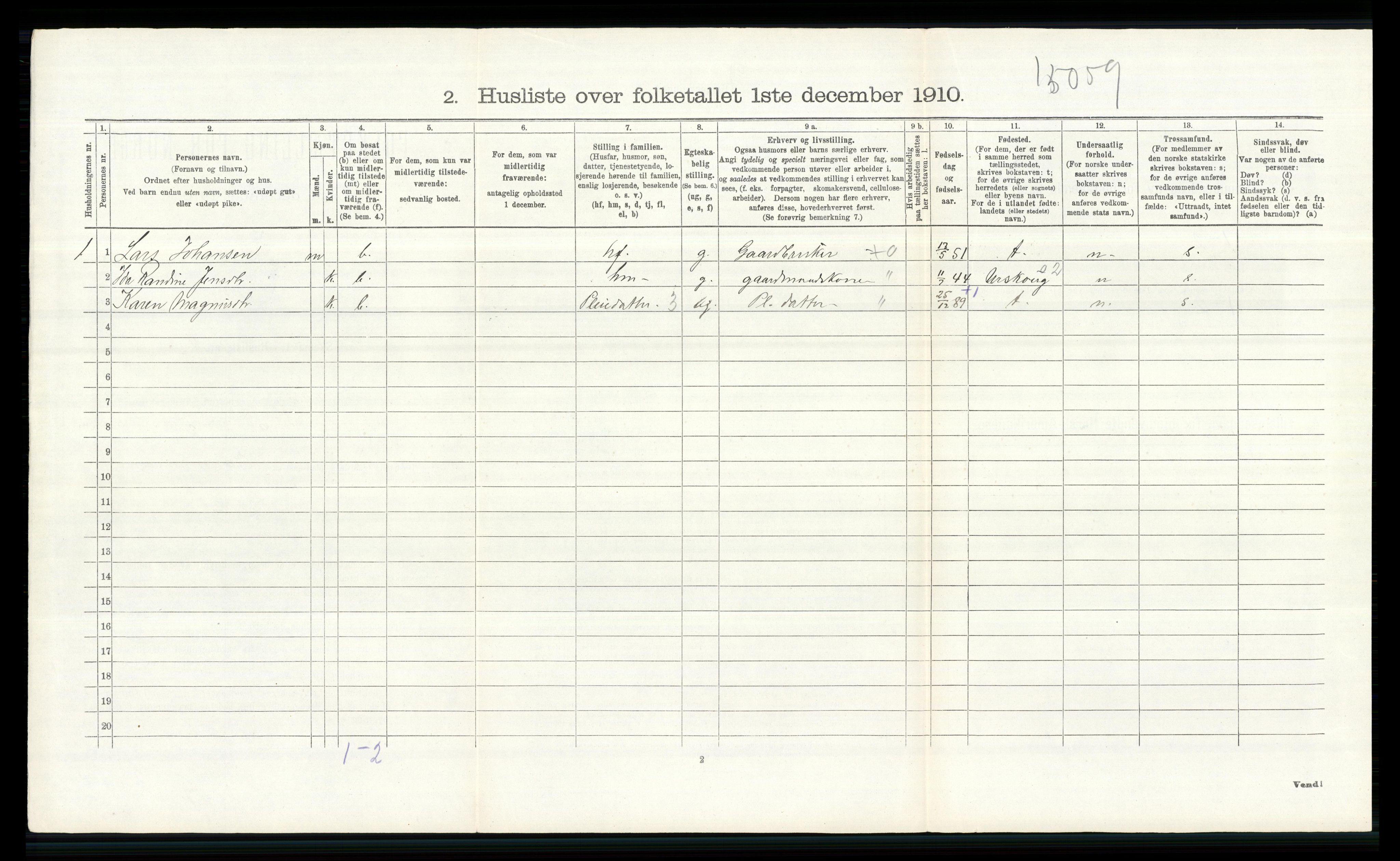 RA, 1910 census for Vang, 1910, p. 2018