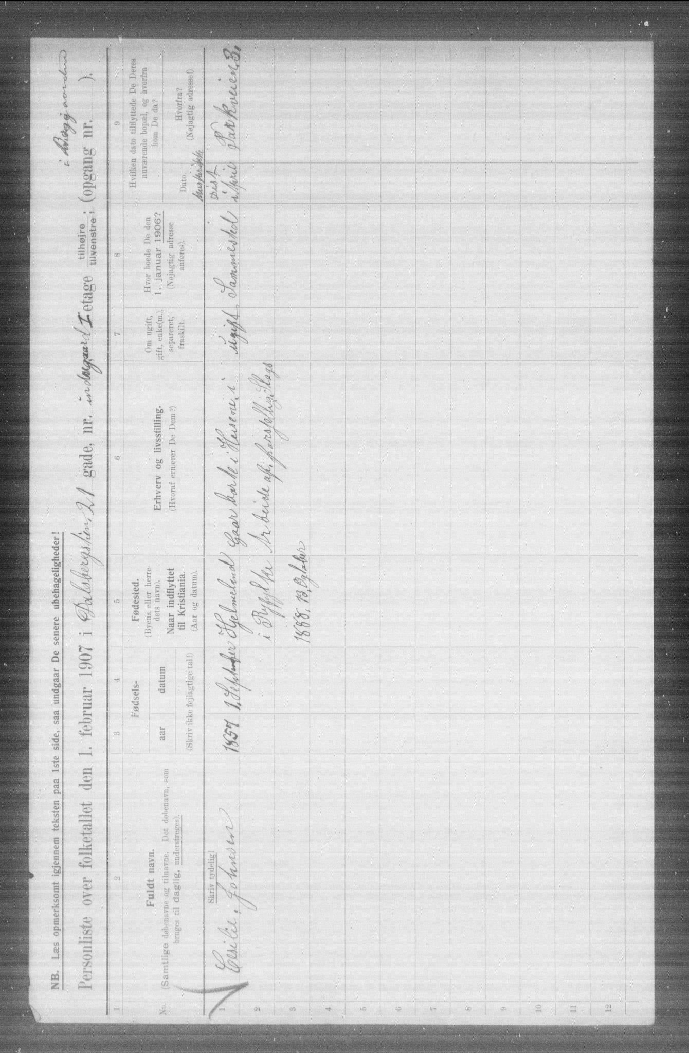 OBA, Municipal Census 1907 for Kristiania, 1907, p. 7307