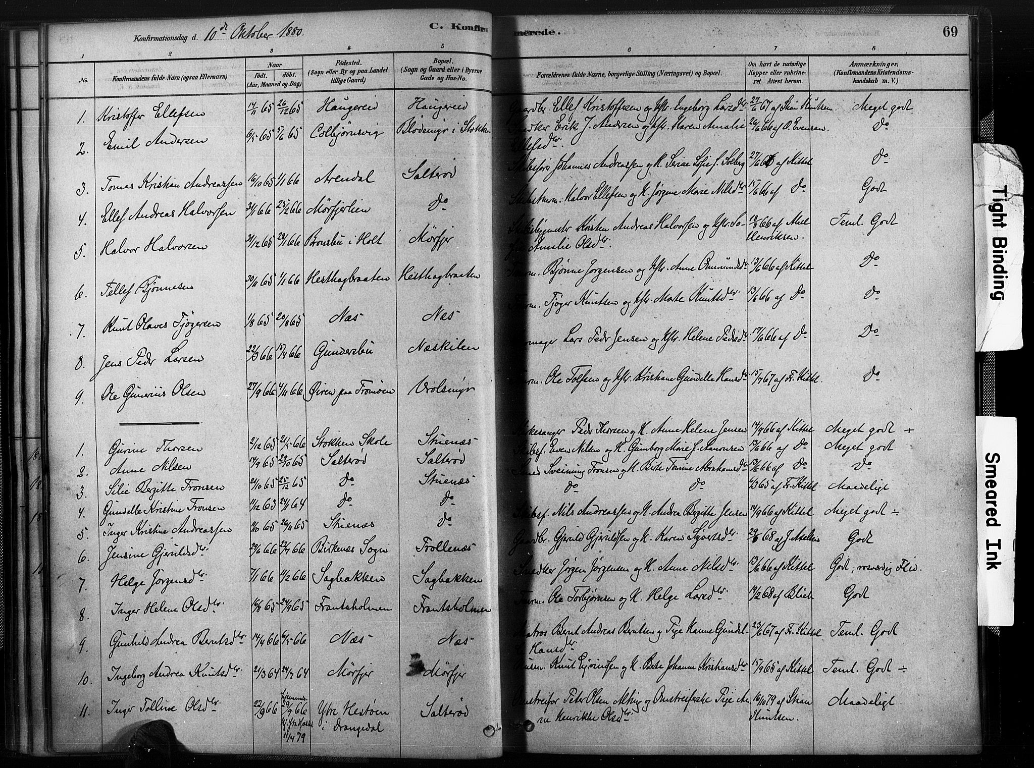 Austre Moland sokneprestkontor, SAK/1111-0001/F/Fa/Fab/L0001: Parish register (official) no. A 1, 1878-1898, p. 69