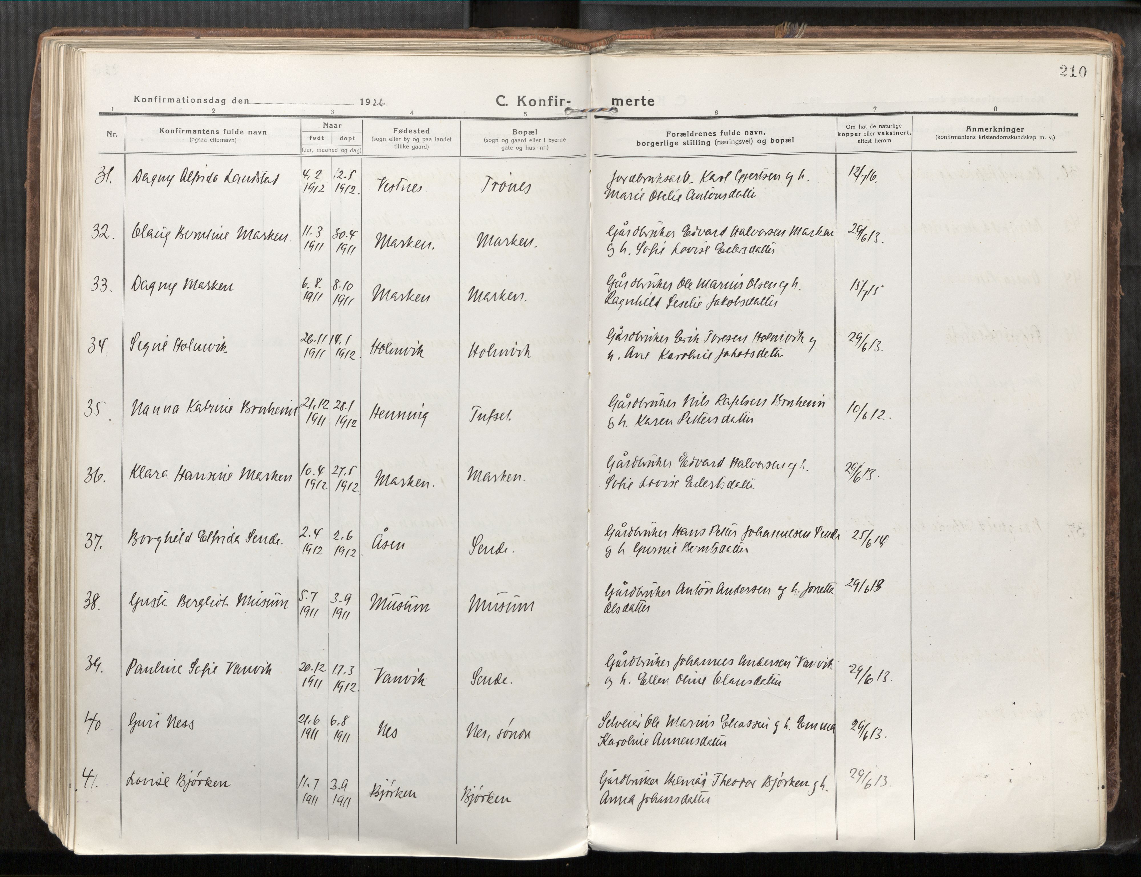 Verdal sokneprestkontor, AV/SAT-A-1156/2/H/Haa/L0001: Parish register (official) no. 1, 1917-1932, p. 210