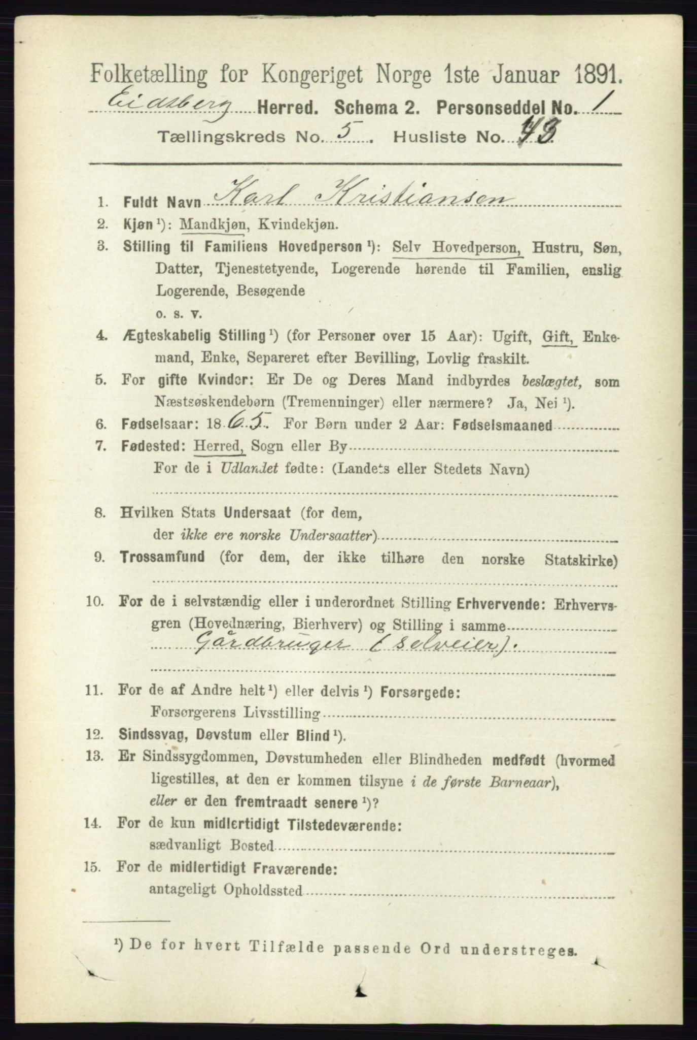 RA, 1891 census for 0125 Eidsberg, 1891, p. 3234