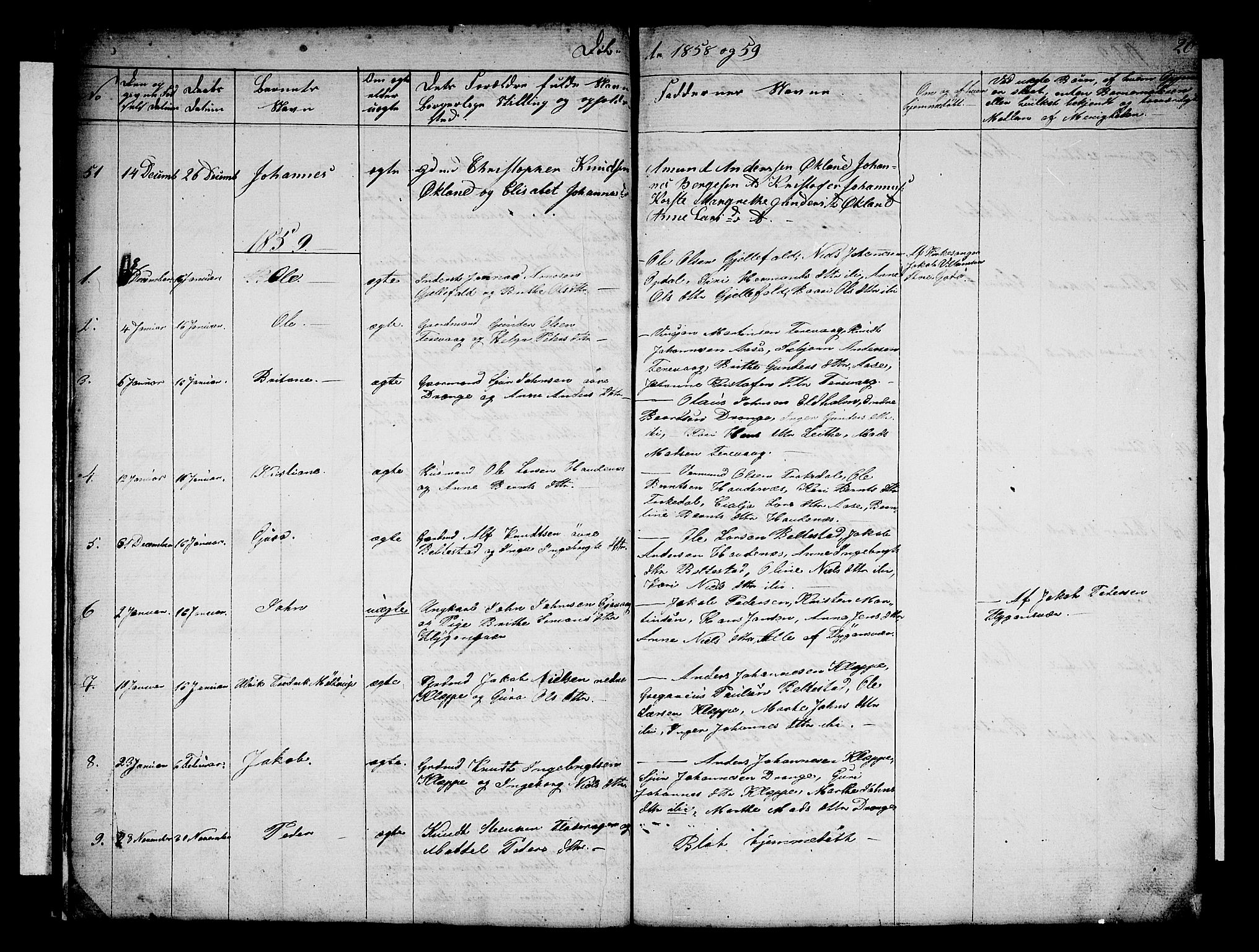 Tysnes sokneprestembete, SAB/A-78601/H/Hab: Parish register (copy) no. E 1, 1855-1874, p. 20