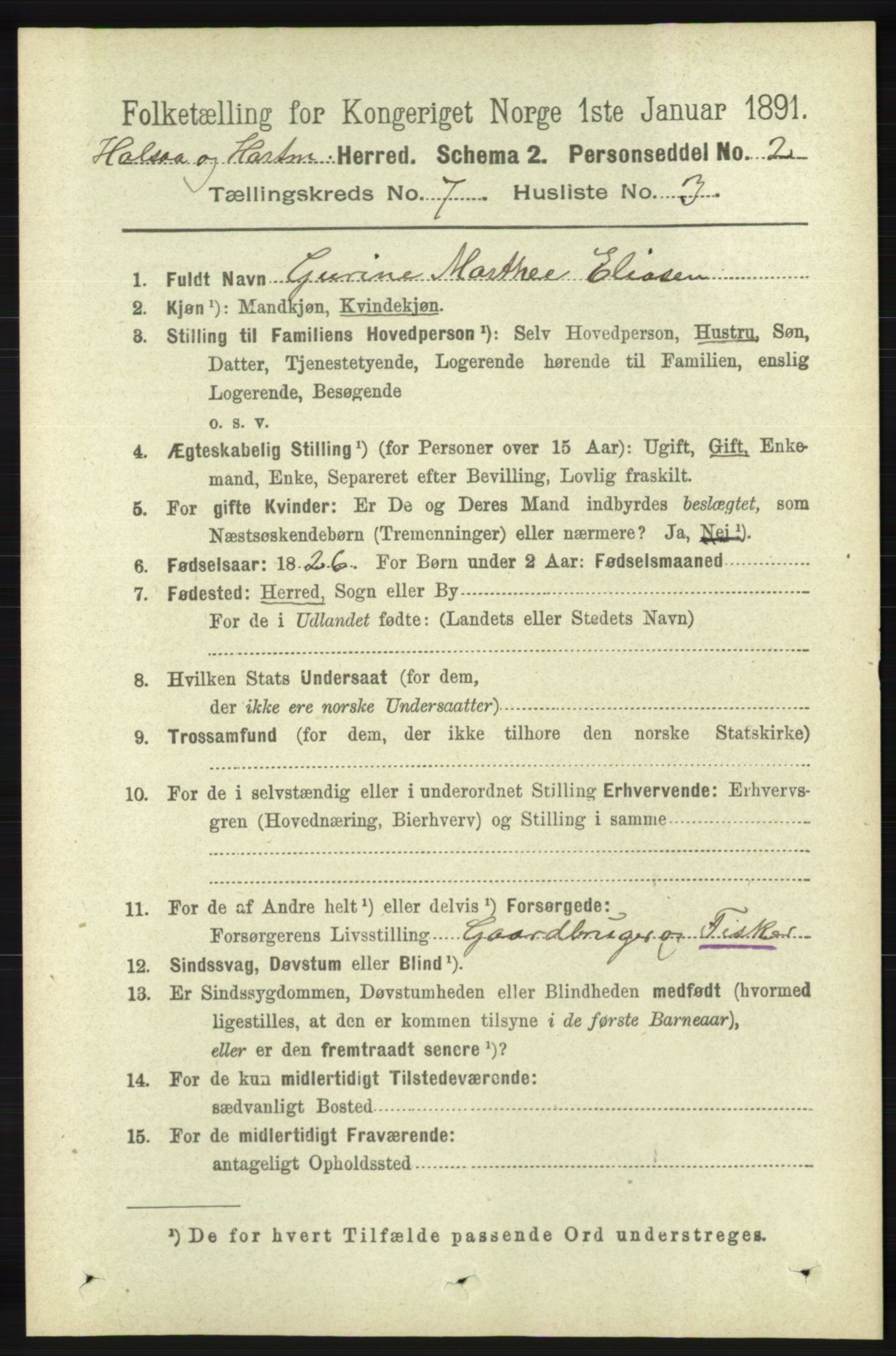 RA, 1891 census for 1019 Halse og Harkmark, 1891, p. 2763