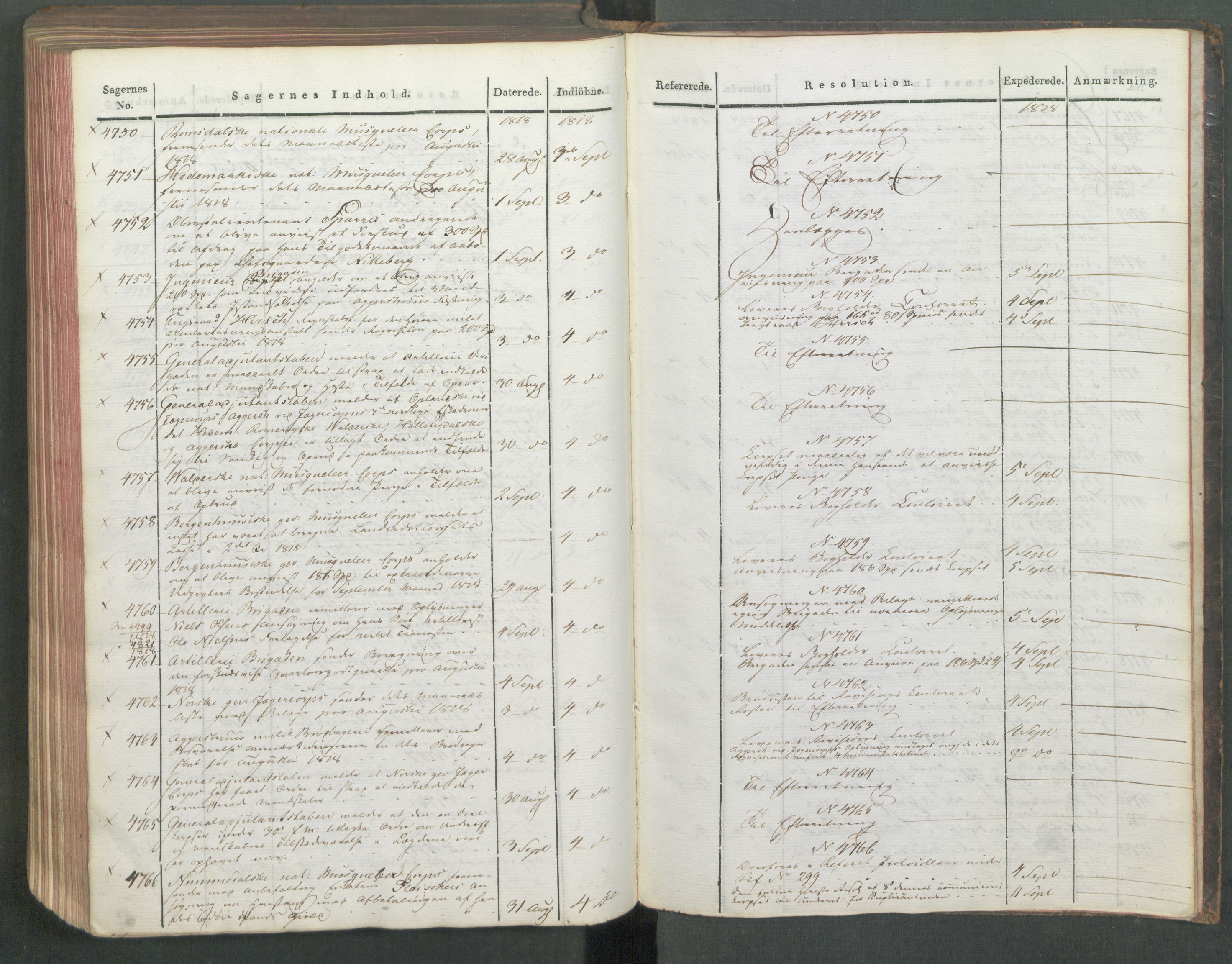 Armédepartementet, AV/RA-RAFA-3493/C/Ca/L0015: 6. Departements Journal, 1818