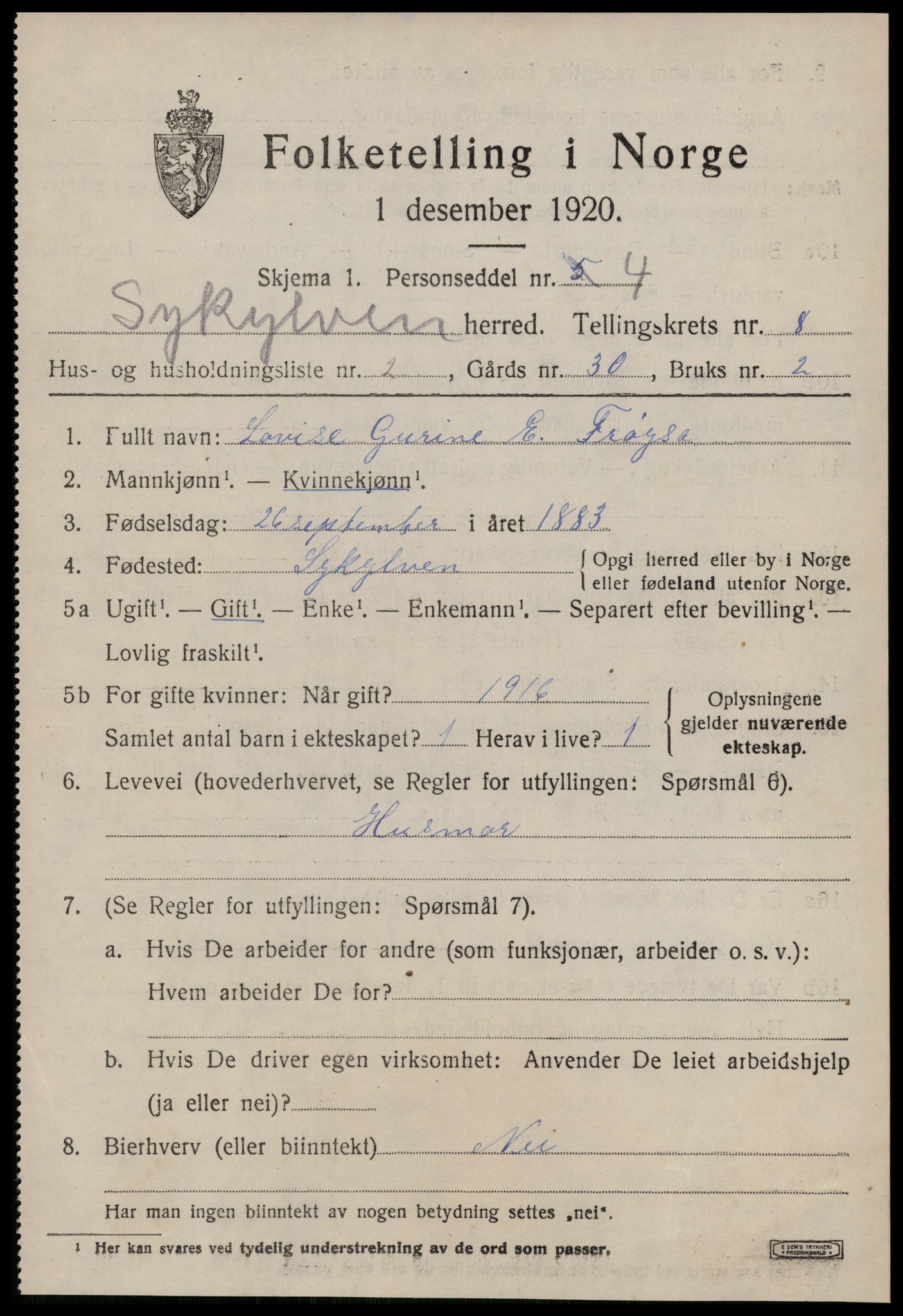 SAT, 1920 census for Sykkylven, 1920, p. 4249