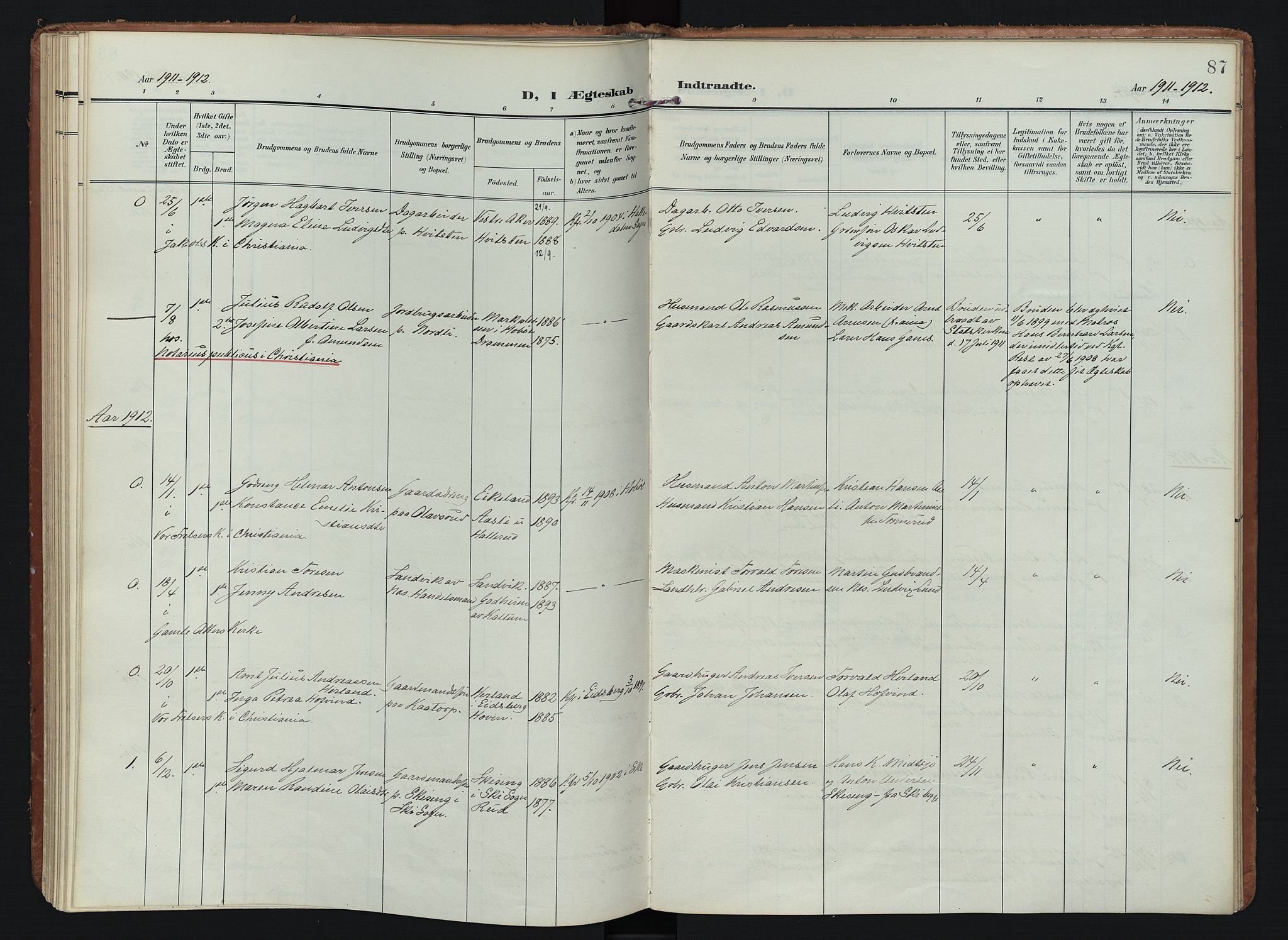 Spydeberg prestekontor Kirkebøker, SAO/A-10924/F/Fb/L0002: Parish register (official) no. II 2, 1908-1926, p. 87