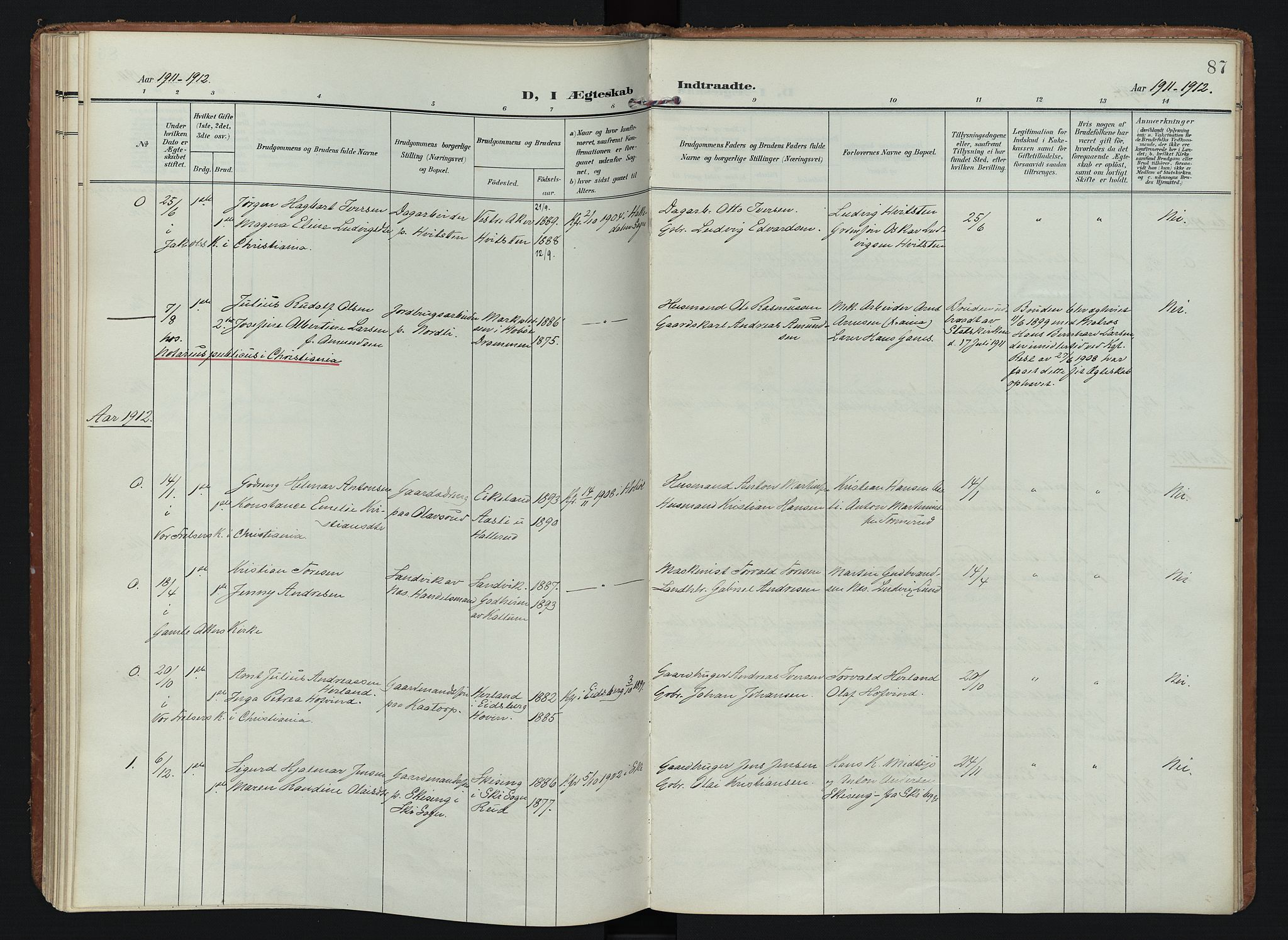 Spydeberg prestekontor Kirkebøker, AV/SAO-A-10924/F/Fb/L0002: Parish register (official) no. II 2, 1908-1926, p. 87