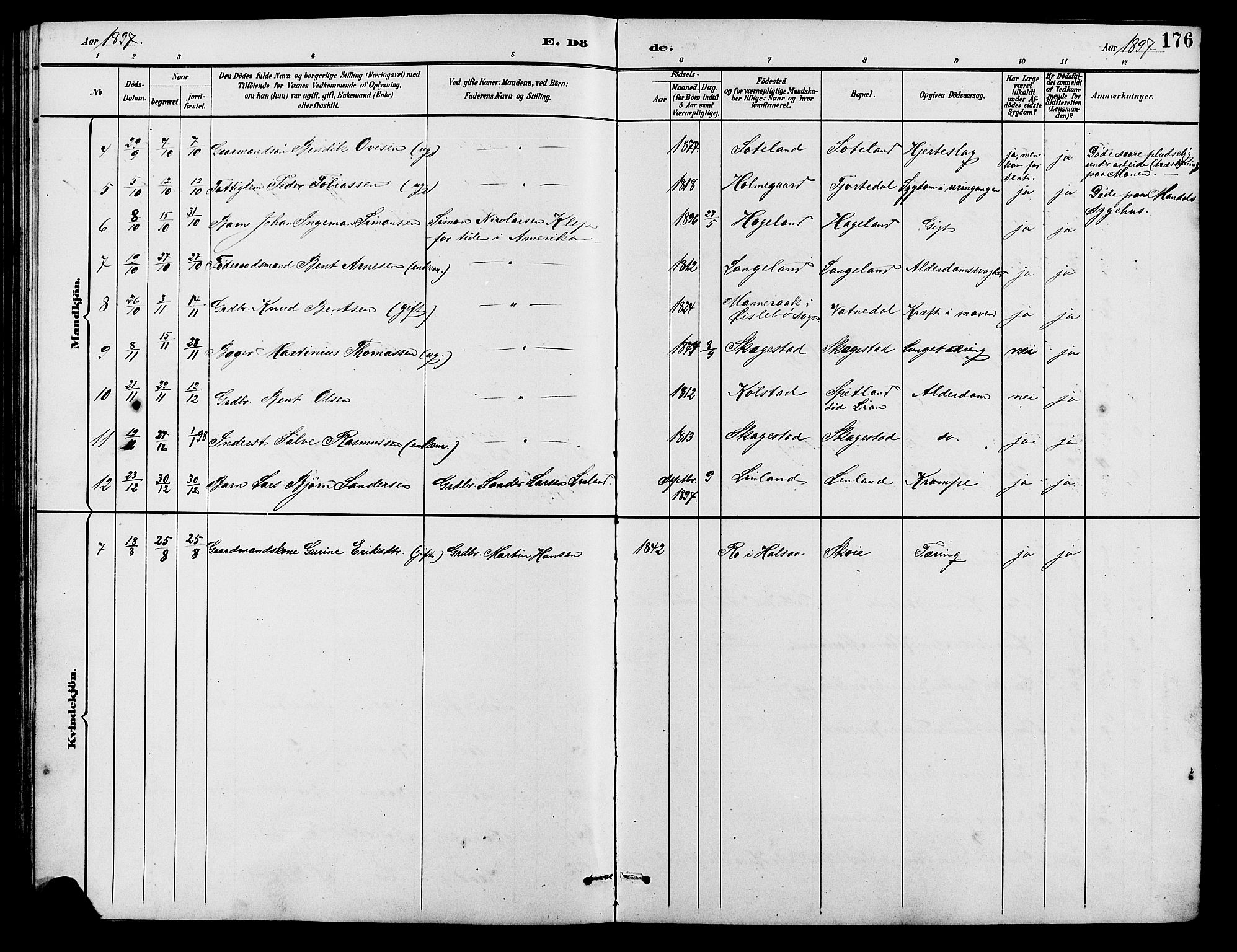 Holum sokneprestkontor, SAK/1111-0022/F/Fb/Fba/L0005: Parish register (copy) no. B 5, 1891-1909, p. 176