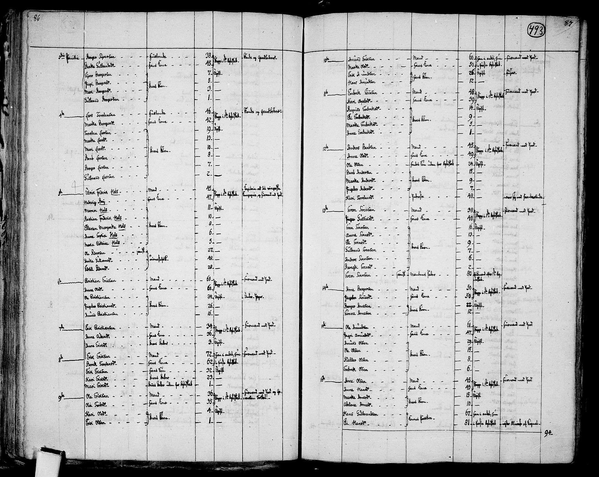 RA, 1801 census for 0421P Vinger, 1801, p. 492b-493a