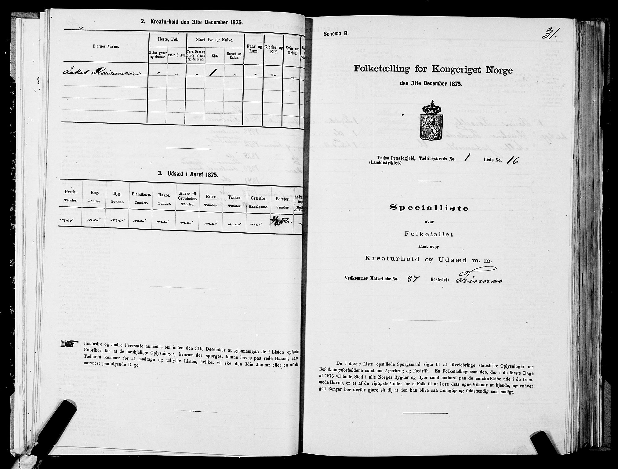 SATØ, 1875 census for 2029L Vadsø/Vadsø, 1875, p. 1031
