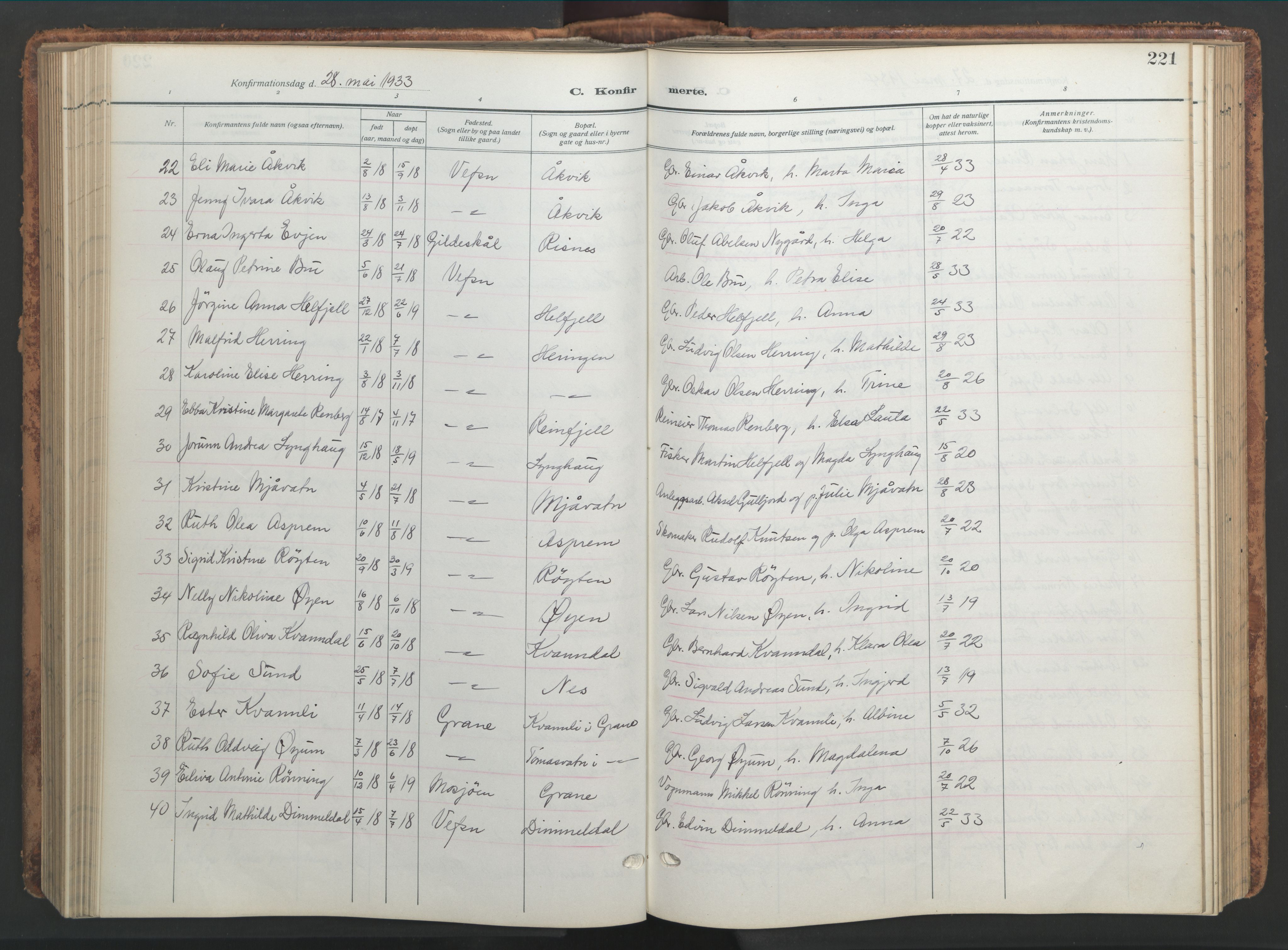 Ministerialprotokoller, klokkerbøker og fødselsregistre - Nordland, AV/SAT-A-1459/820/L0302: Parish register (copy) no. 820C04, 1917-1948, p. 221