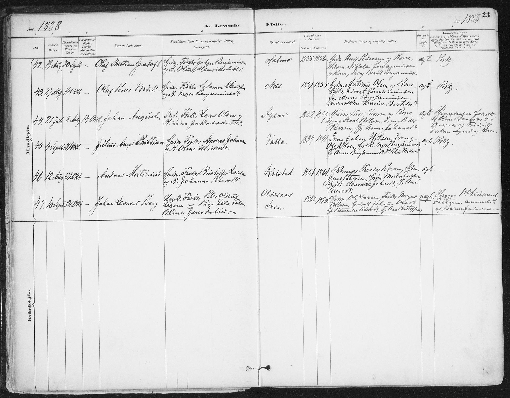 Ministerialprotokoller, klokkerbøker og fødselsregistre - Nordland, AV/SAT-A-1459/816/L0244: Parish register (official) no. 816A10, 1886-1903, p. 23